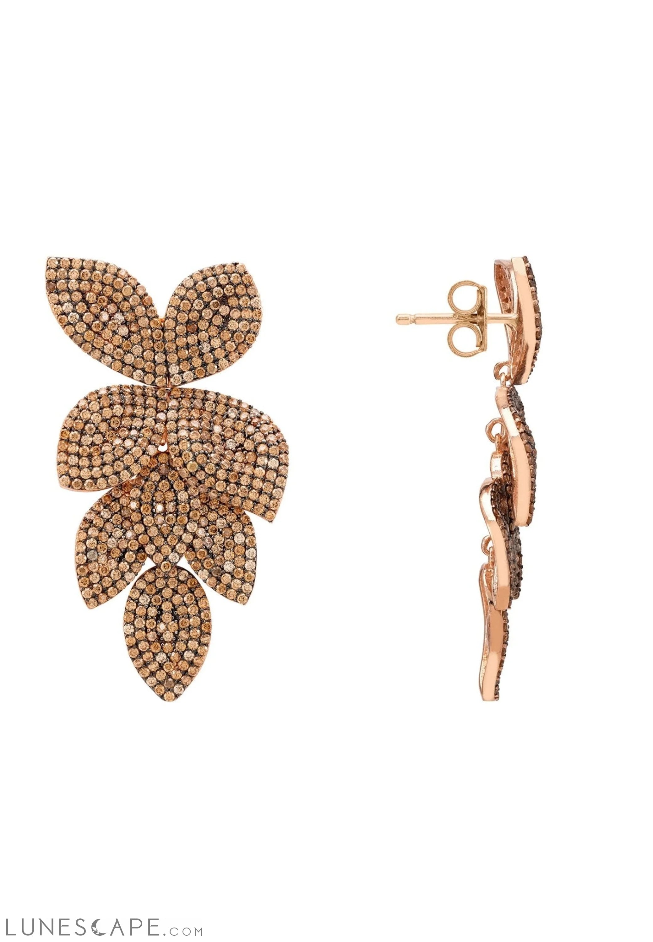 Petal Cascading Flower Earrings Rosegold Champagne LUNESCAPE