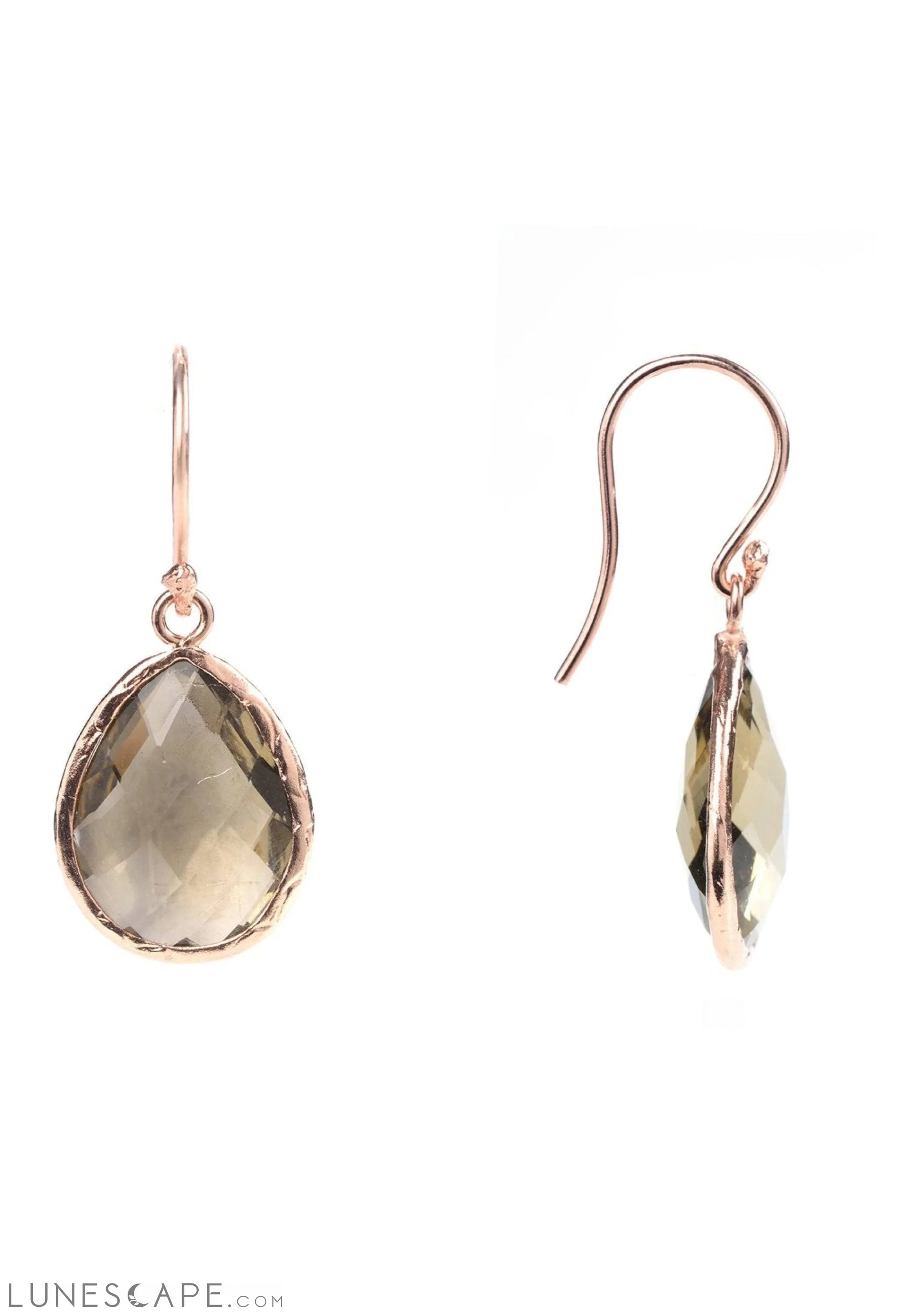 Petite Drop Earrings Smokey Quartz Rosegold LUNESCAPE