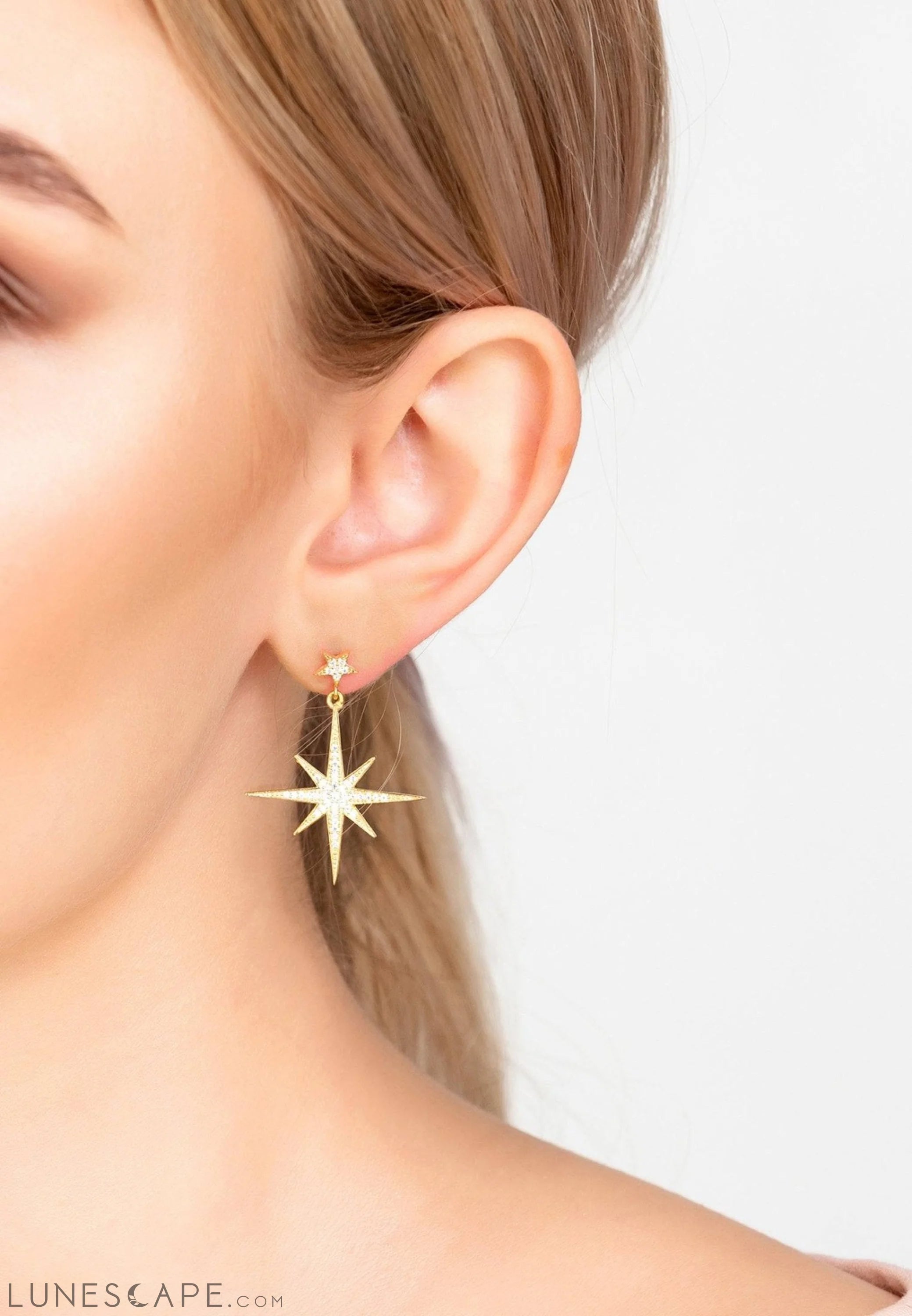 Petite Star Burst Drop Earrings Gold LUNESCAPE
