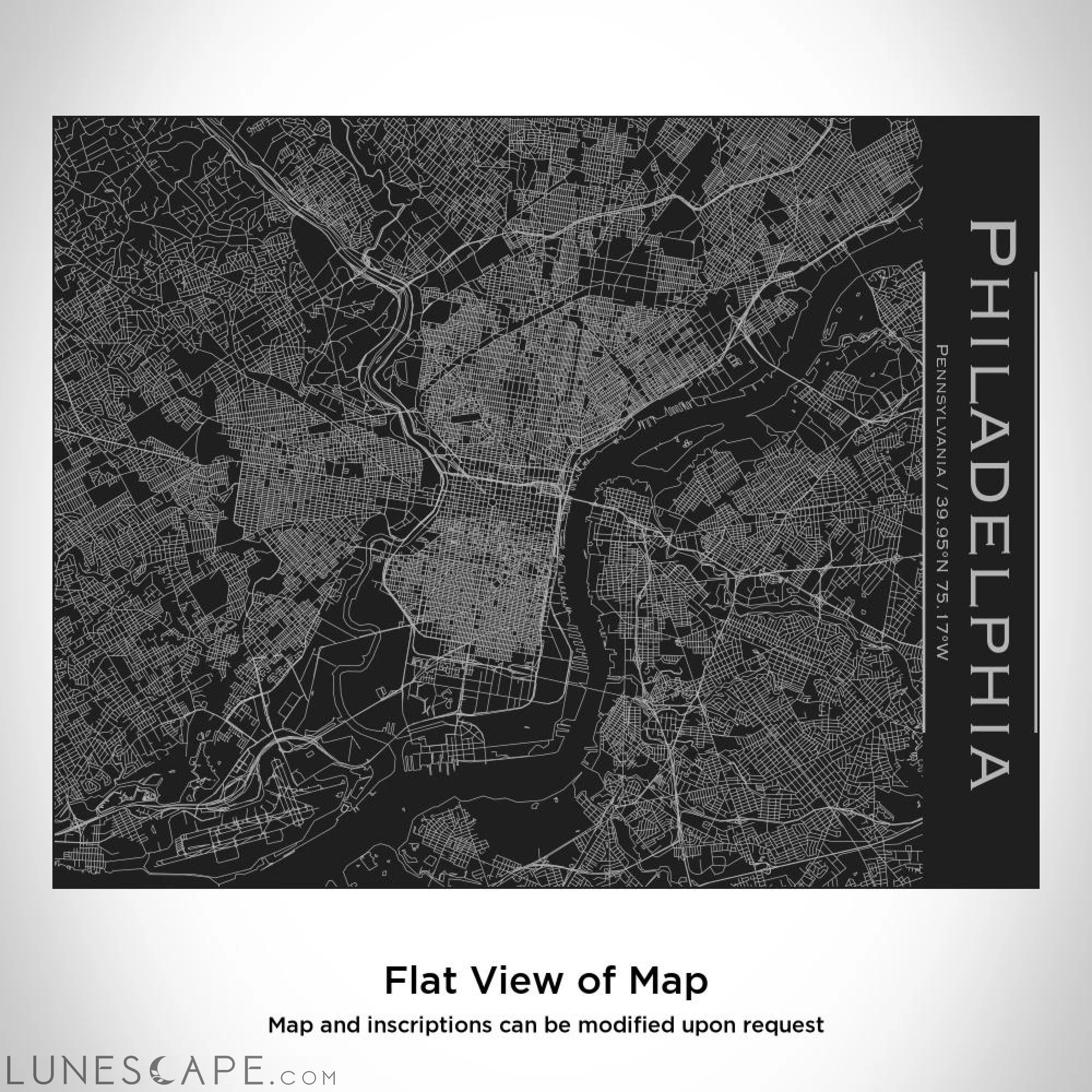 Philadelphia - Pennsylvania Map Bottle with Bamboo Top in Matte Black LUNESCAPE