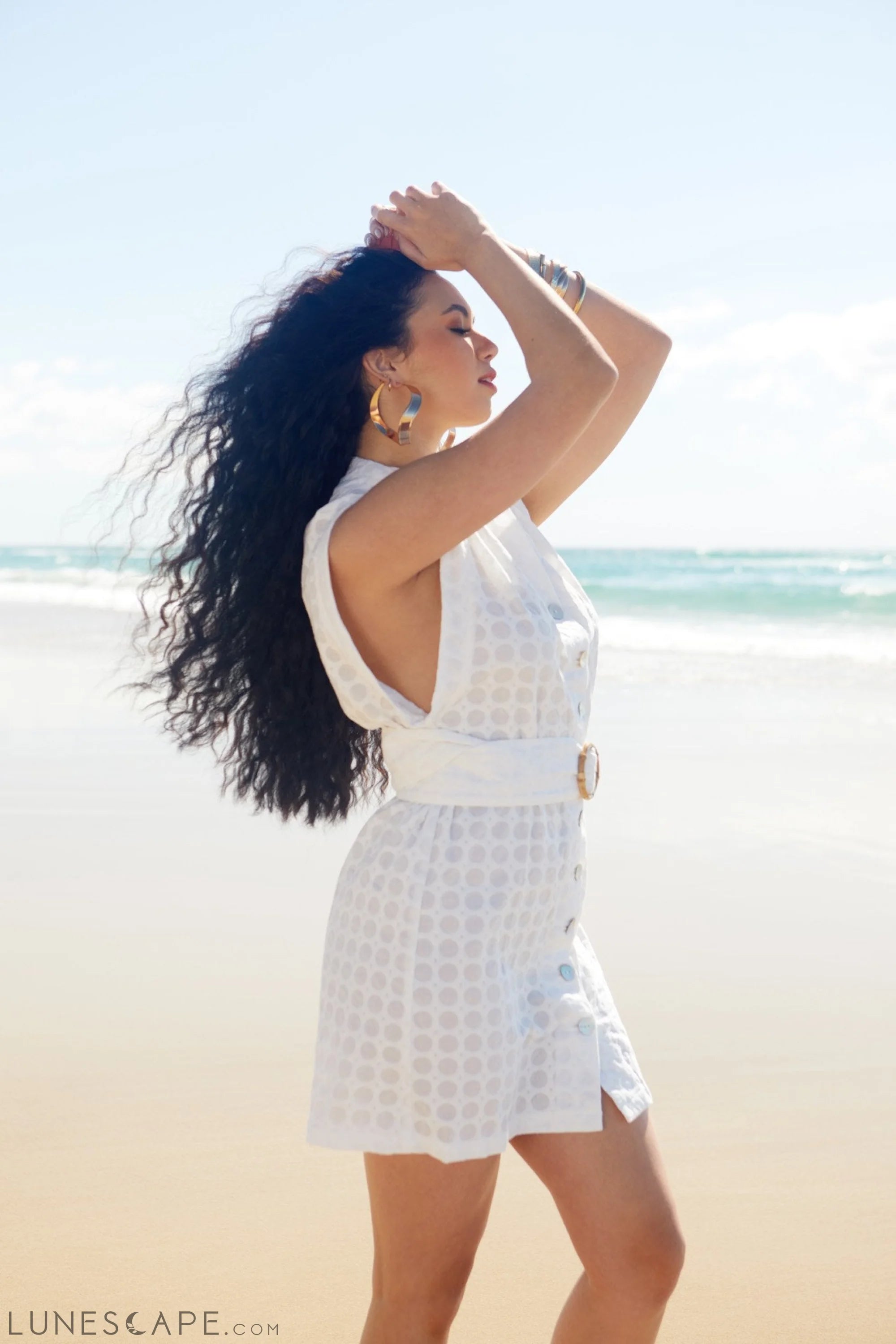 Phoebe Short Belted Dress in White LUNESCAPE