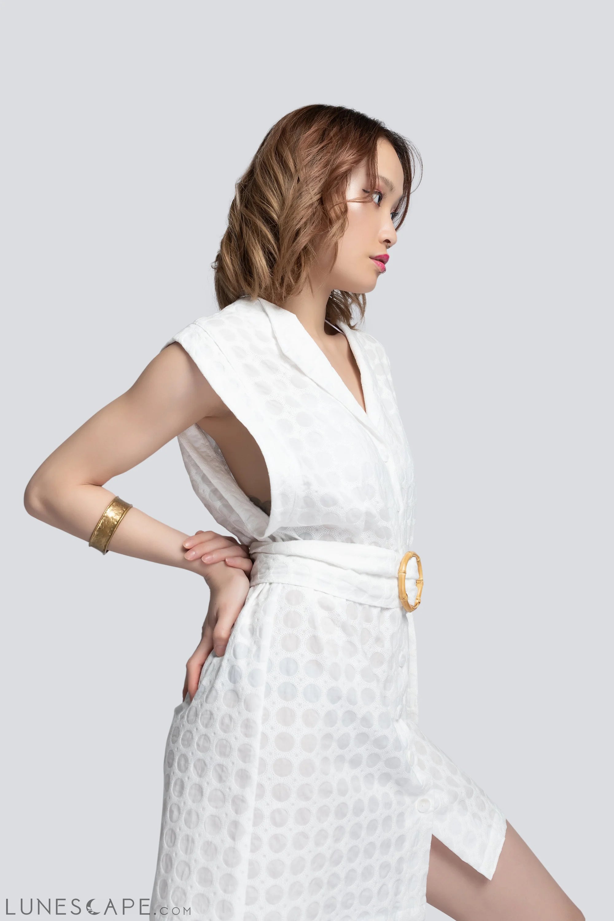 Phoebe Short Belted Dress in White LUNESCAPE