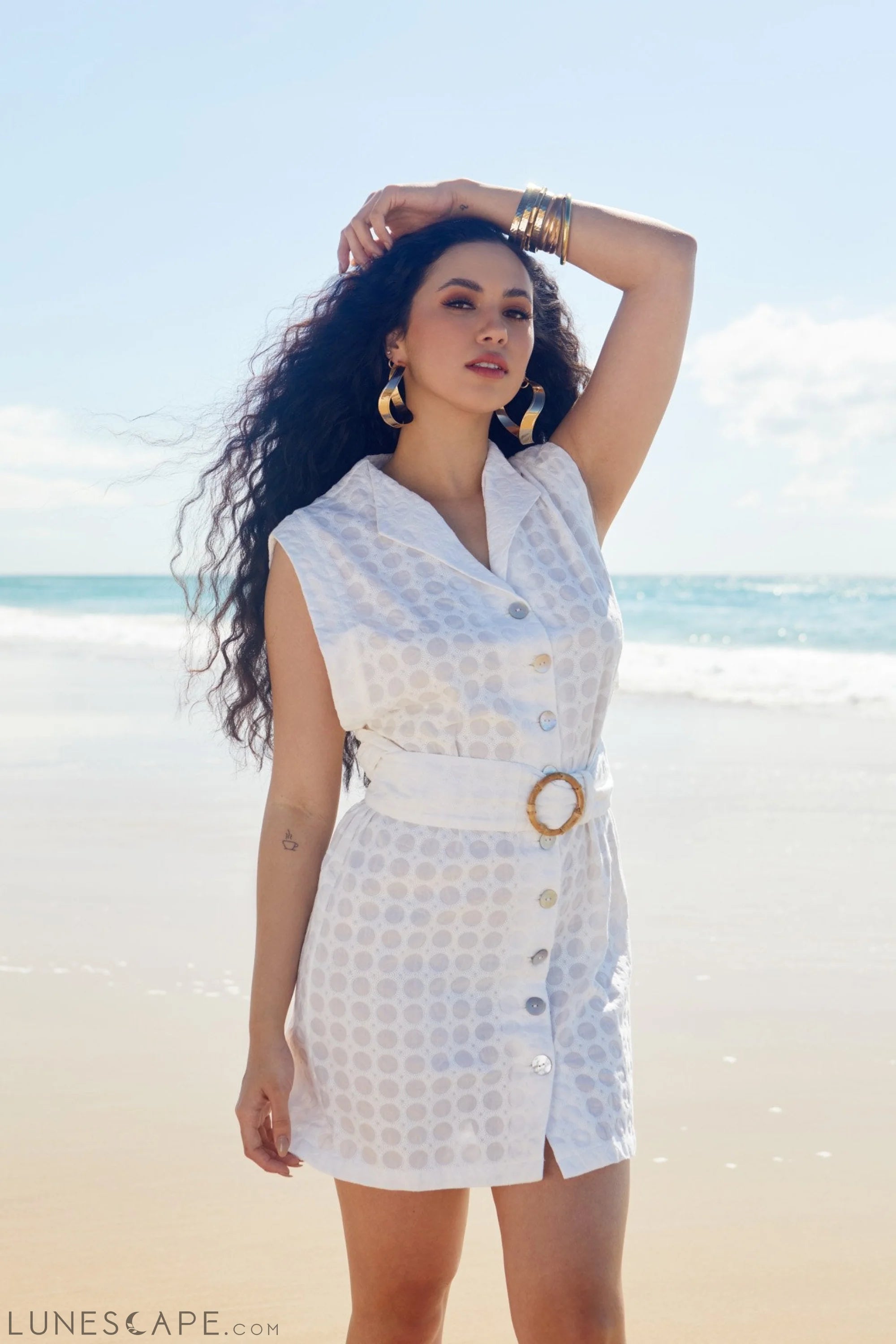 Phoebe Short Belted Dress in White LUNESCAPE