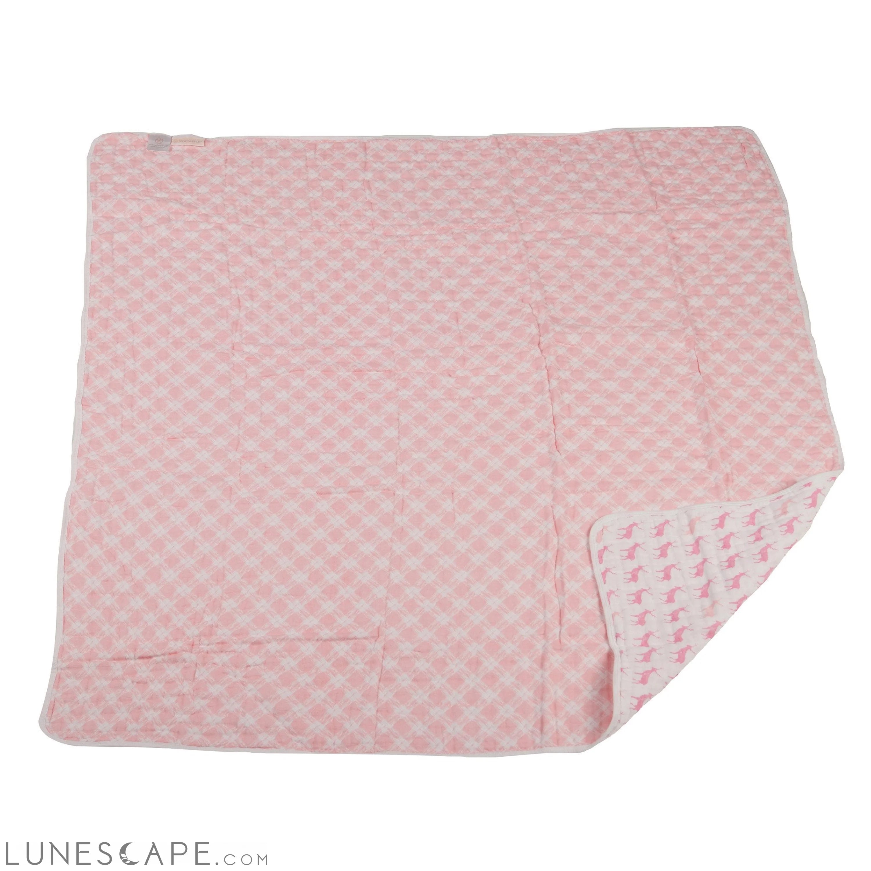 Pink Deer and Primrose Pink Plaid Cotton Muslin Newcastle Blanket LUNESCAPE