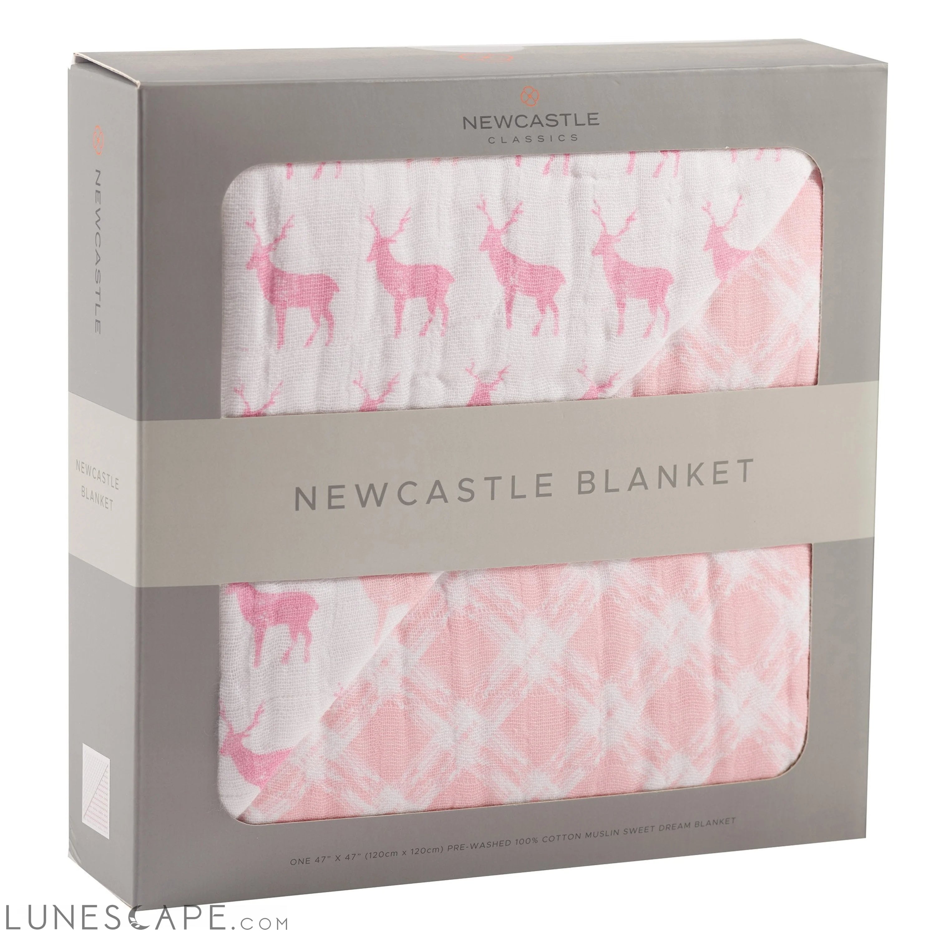 Pink Deer and Primrose Pink Plaid Cotton Muslin Newcastle Blanket LUNESCAPE