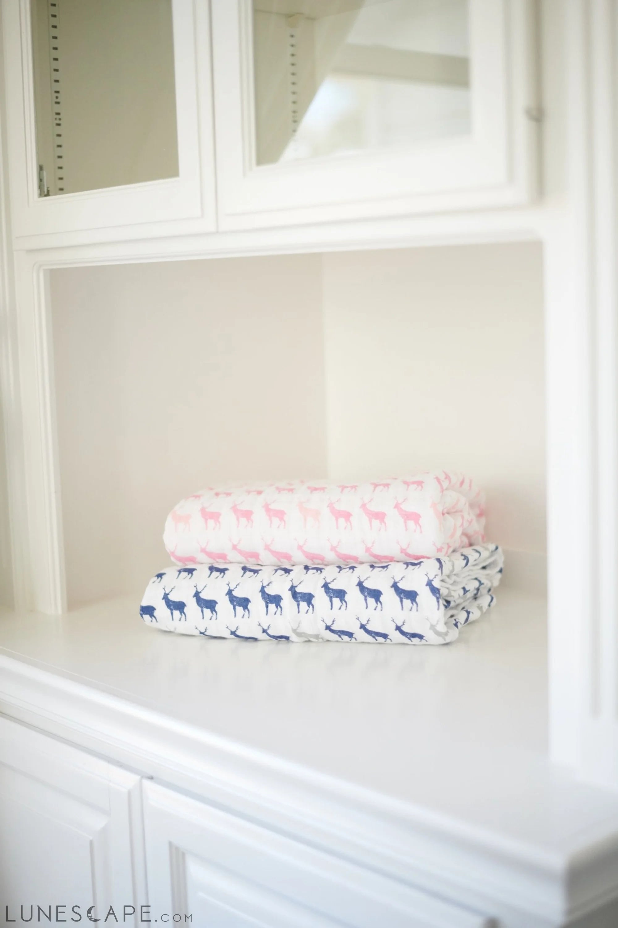 Pink Deer and Primrose Pink Plaid Cotton Muslin Newcastle Blanket LUNESCAPE