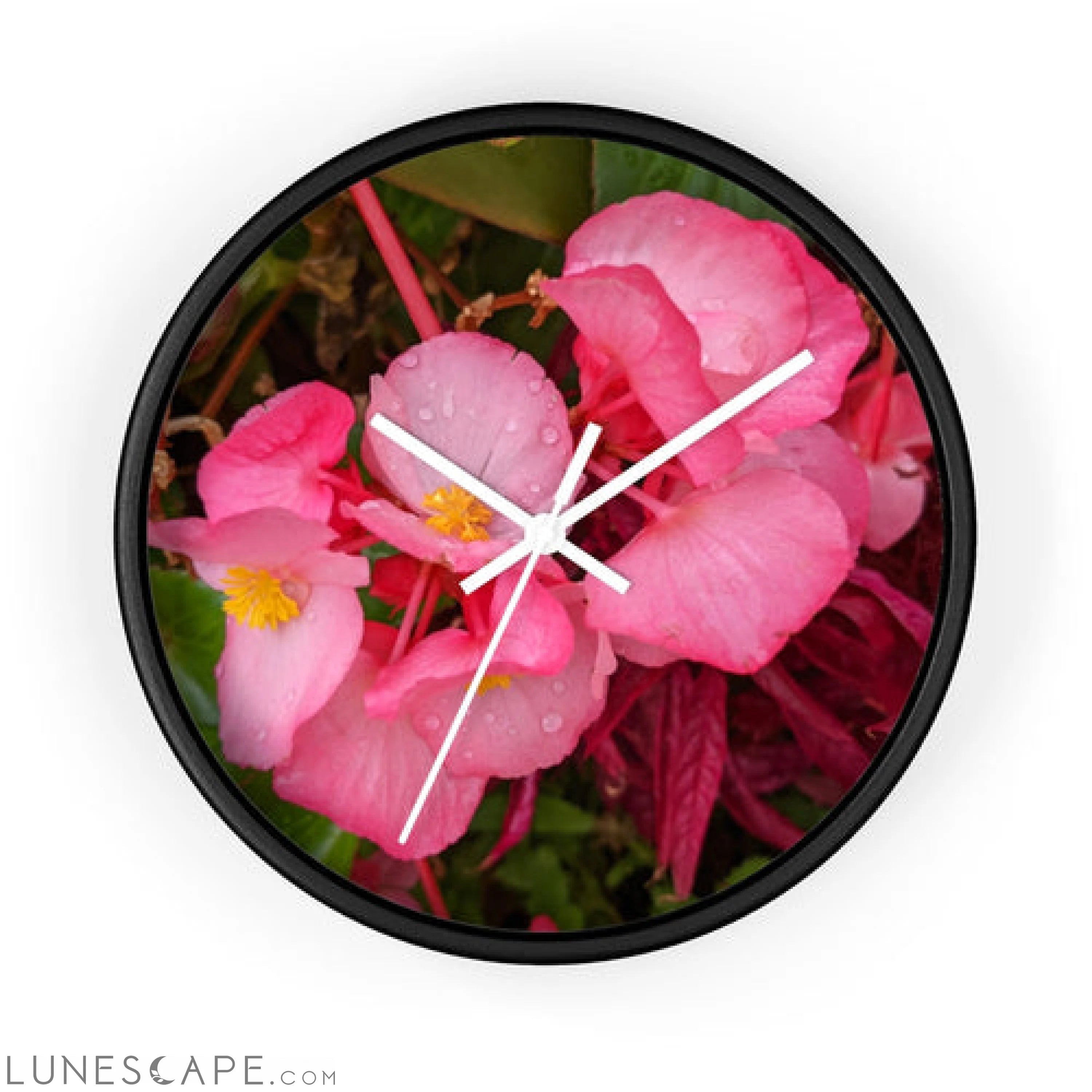 Pink Flowers Wall clock LUNESCAPE