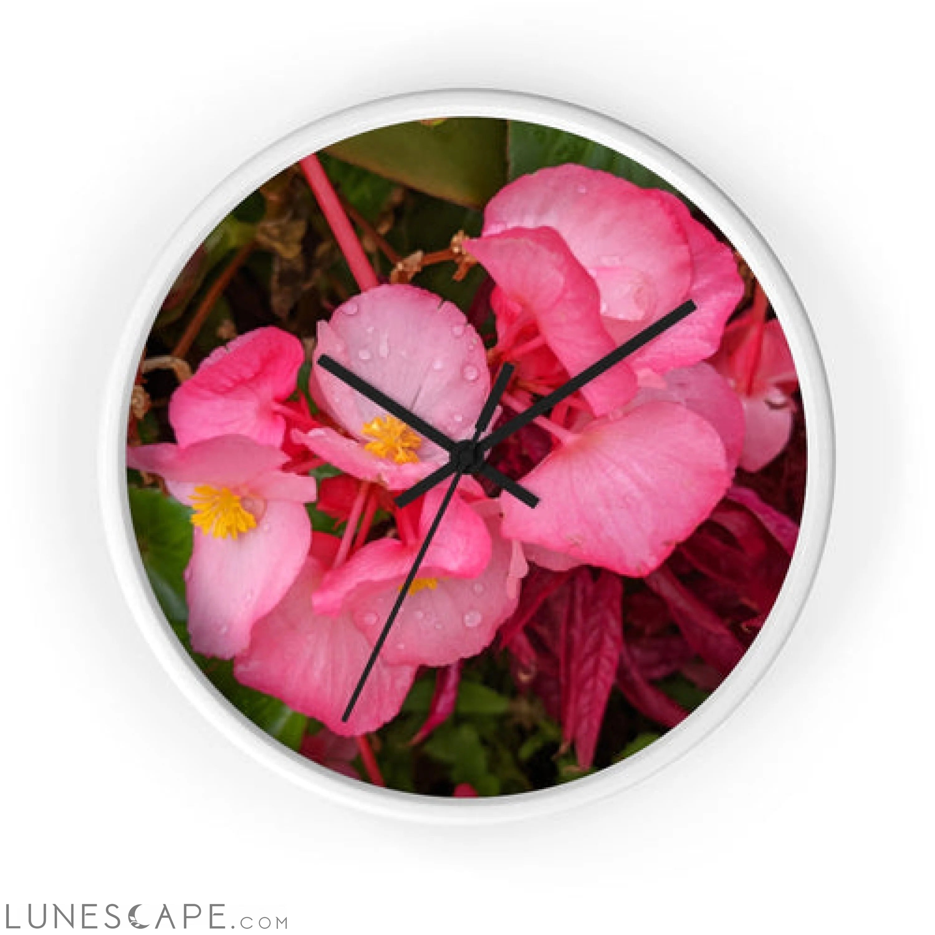 Pink Flowers Wall clock LUNESCAPE