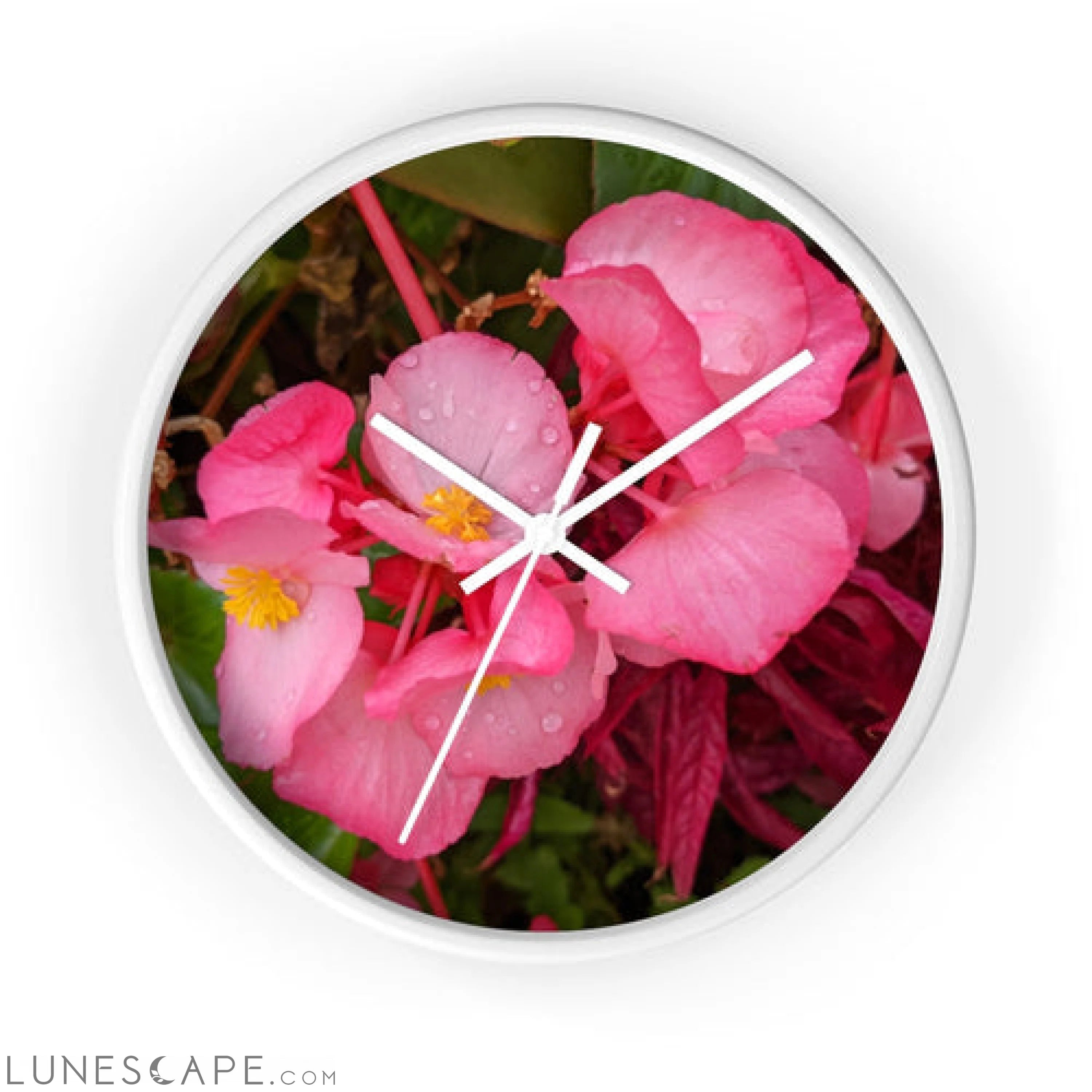 Pink Flowers Wall clock LUNESCAPE