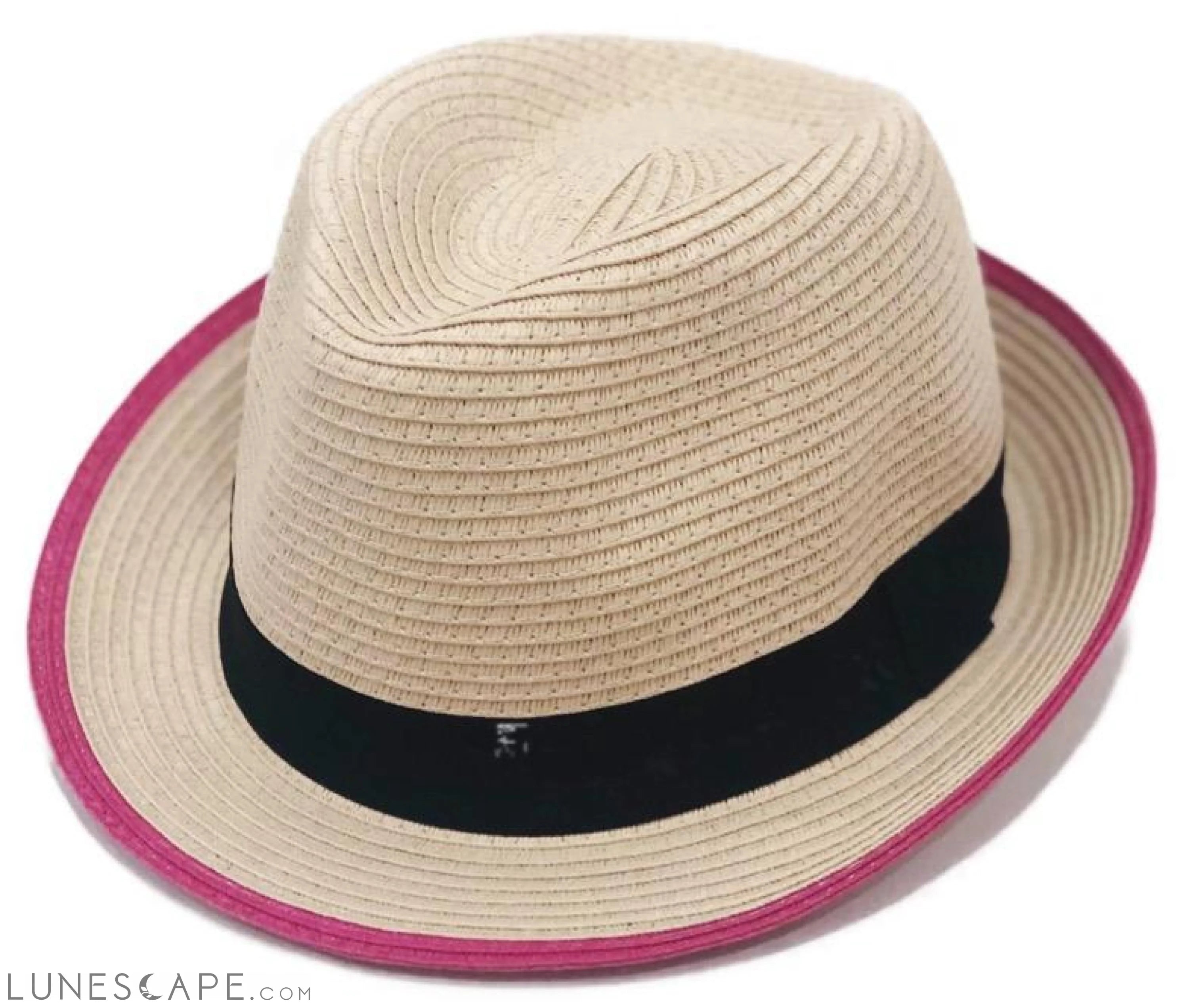Pink Rim Natural Fedora Hat LUNESCAPE