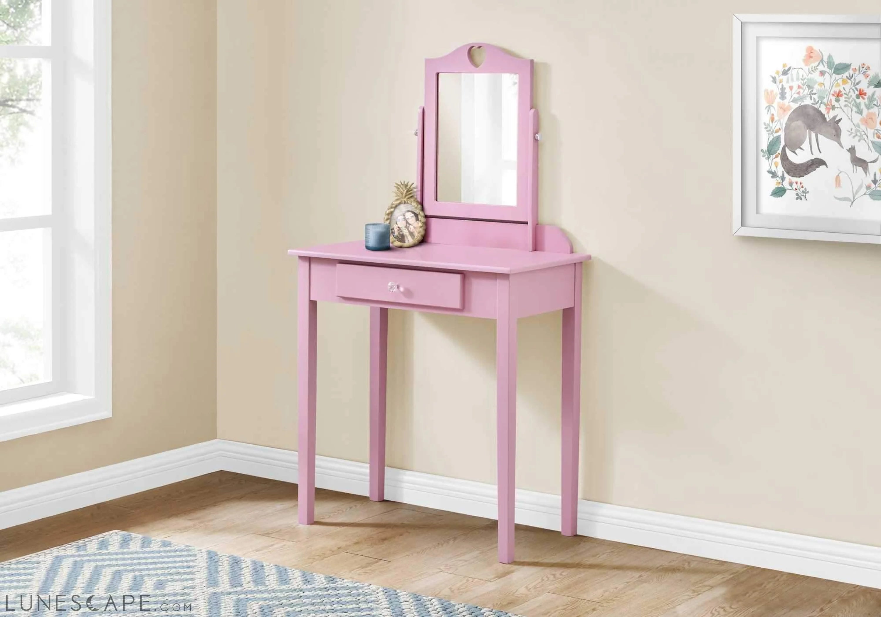 Pink Vanity Mirror and Storage Drawer LUNESCAPE