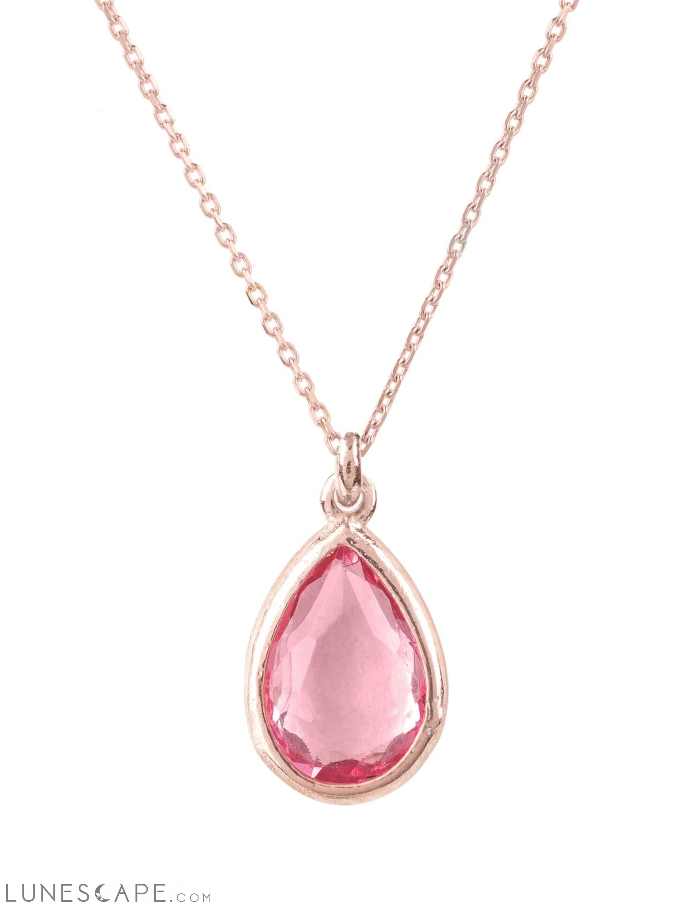 Pisa Mini Teardrop Necklace Rosegold Pink Tourmaline LUNESCAPE