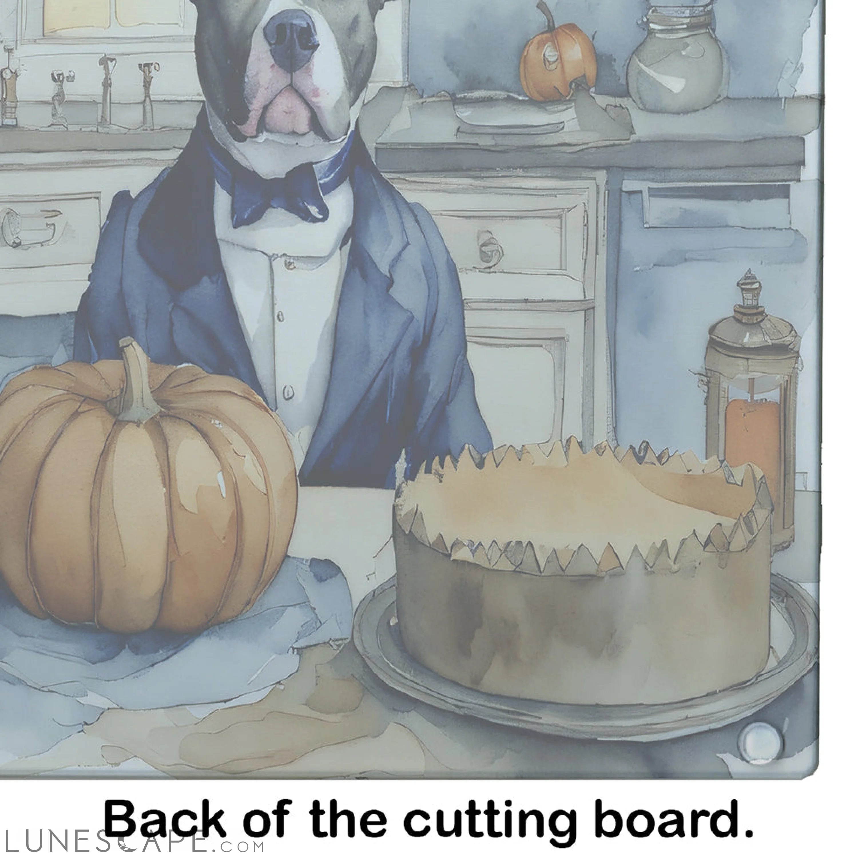 Pit Bull Terrier Thanksgiving Fall Kitchen Pumpkins Glass Cutting Board LUNESCAPE