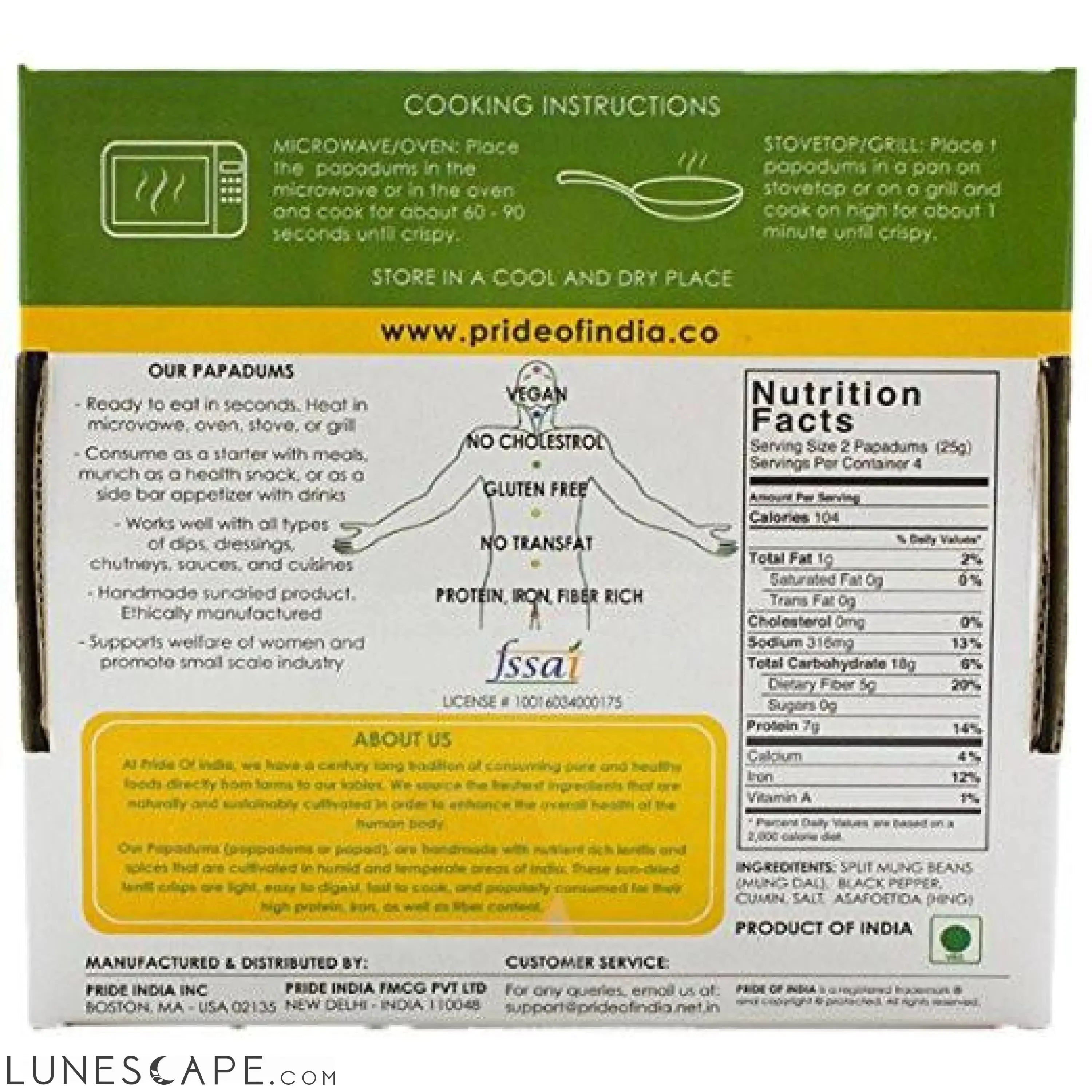 Plain Mung Bean Sada Papadum Lentil Crisp LUNESCAPE