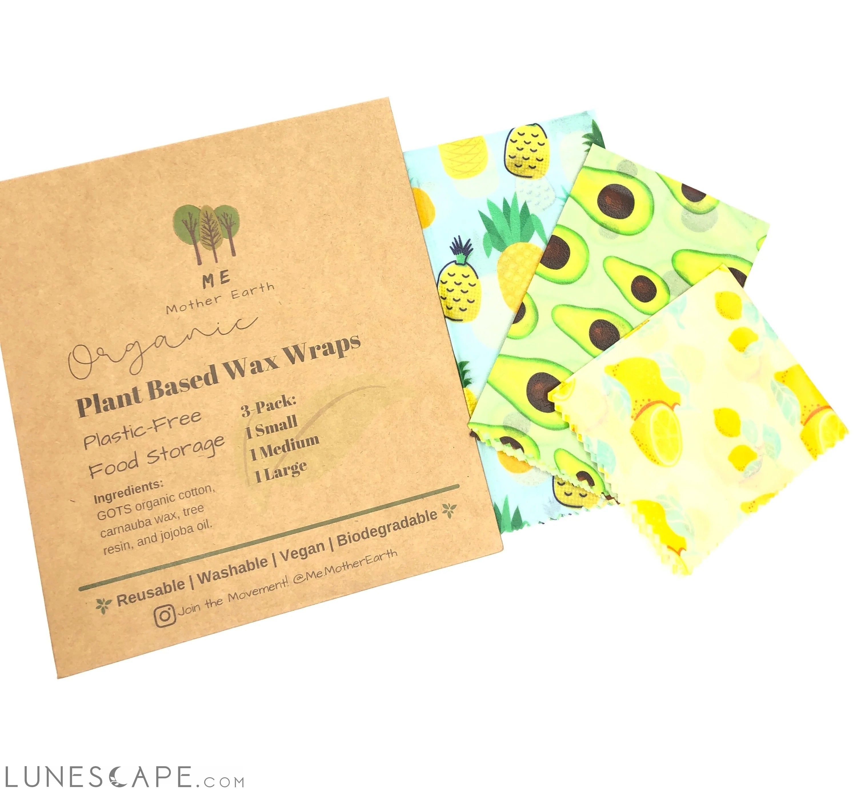 Plant Based Wax Food Wraps 3-Pack LUNESCAPE