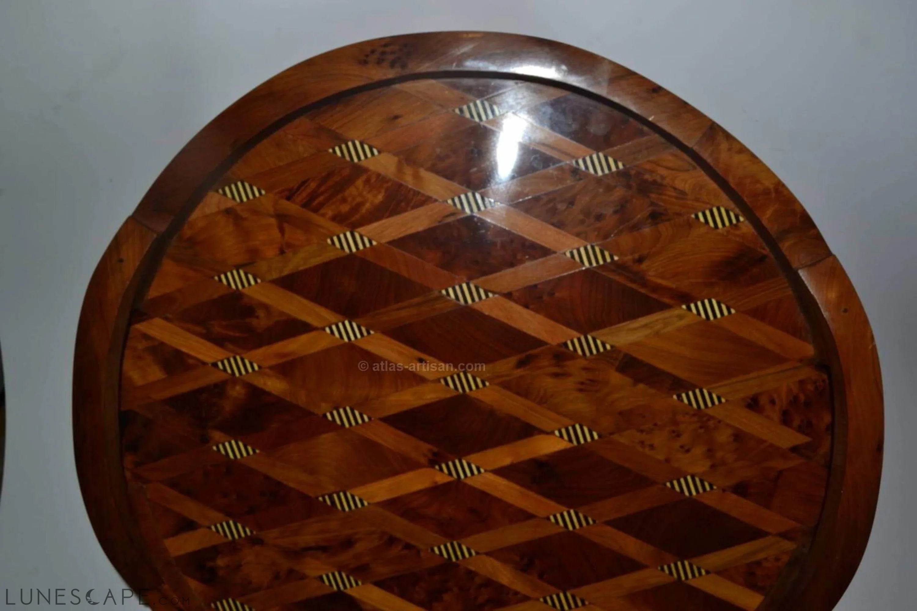 Plateau De Service Handmade Inlaid Wood Marquetry Moroccan Serving Plate LUNESCAPE