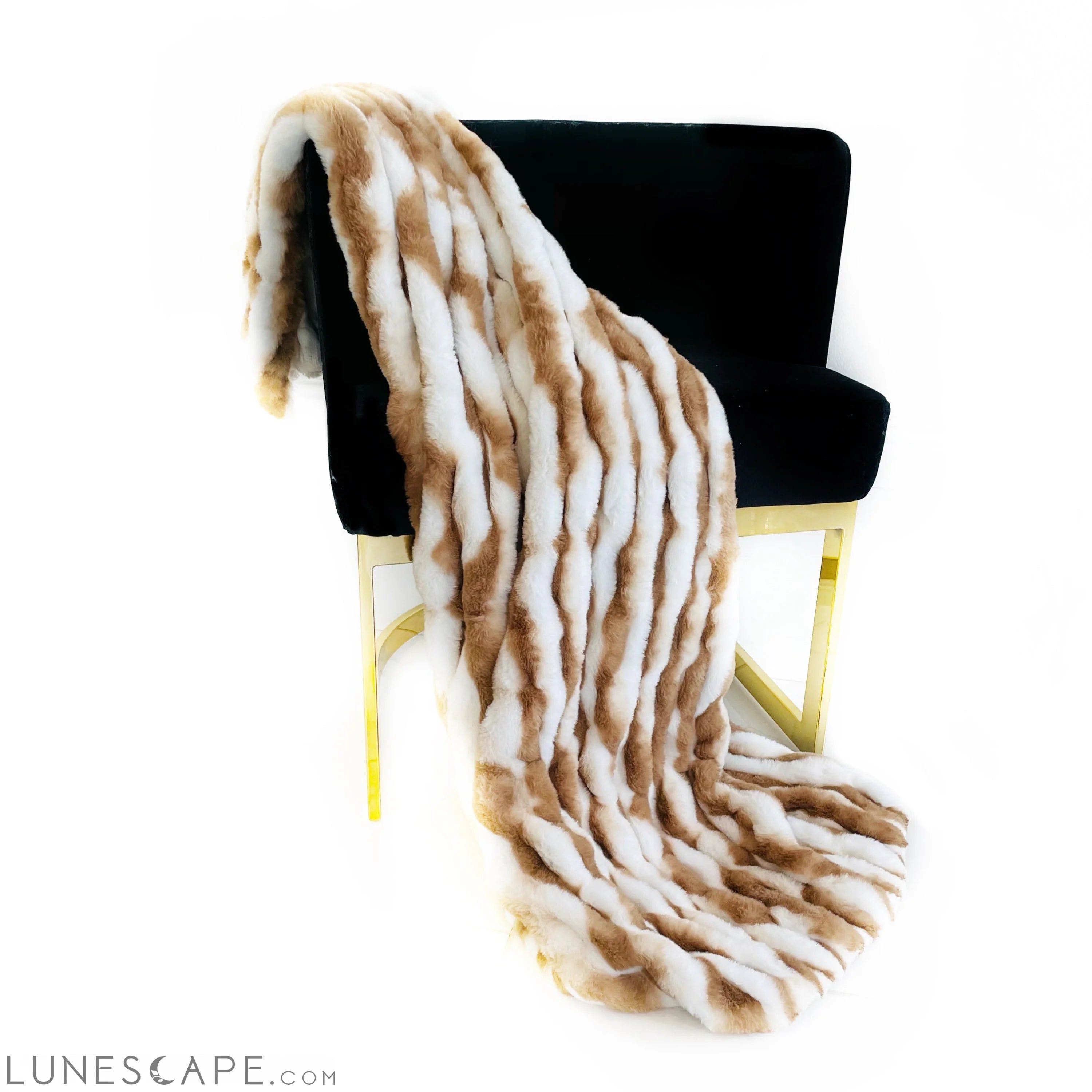 Plutus White Taupe Snow Chinchilla Faux Fur Luxury Blanket & Throw LUNESCAPE