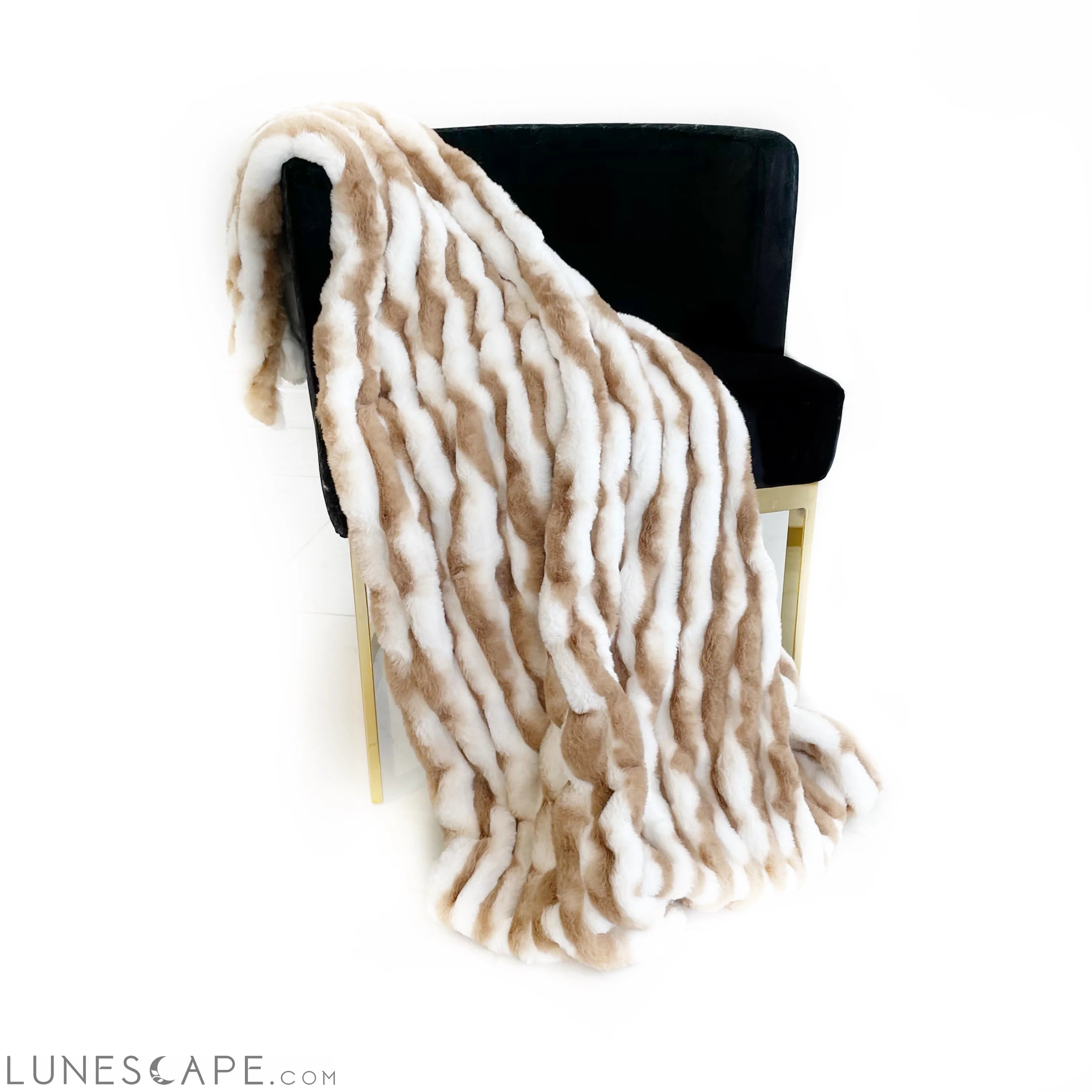 Plutus White Taupe Snow Chinchilla Faux Fur Luxury Blanket & Throw LUNESCAPE