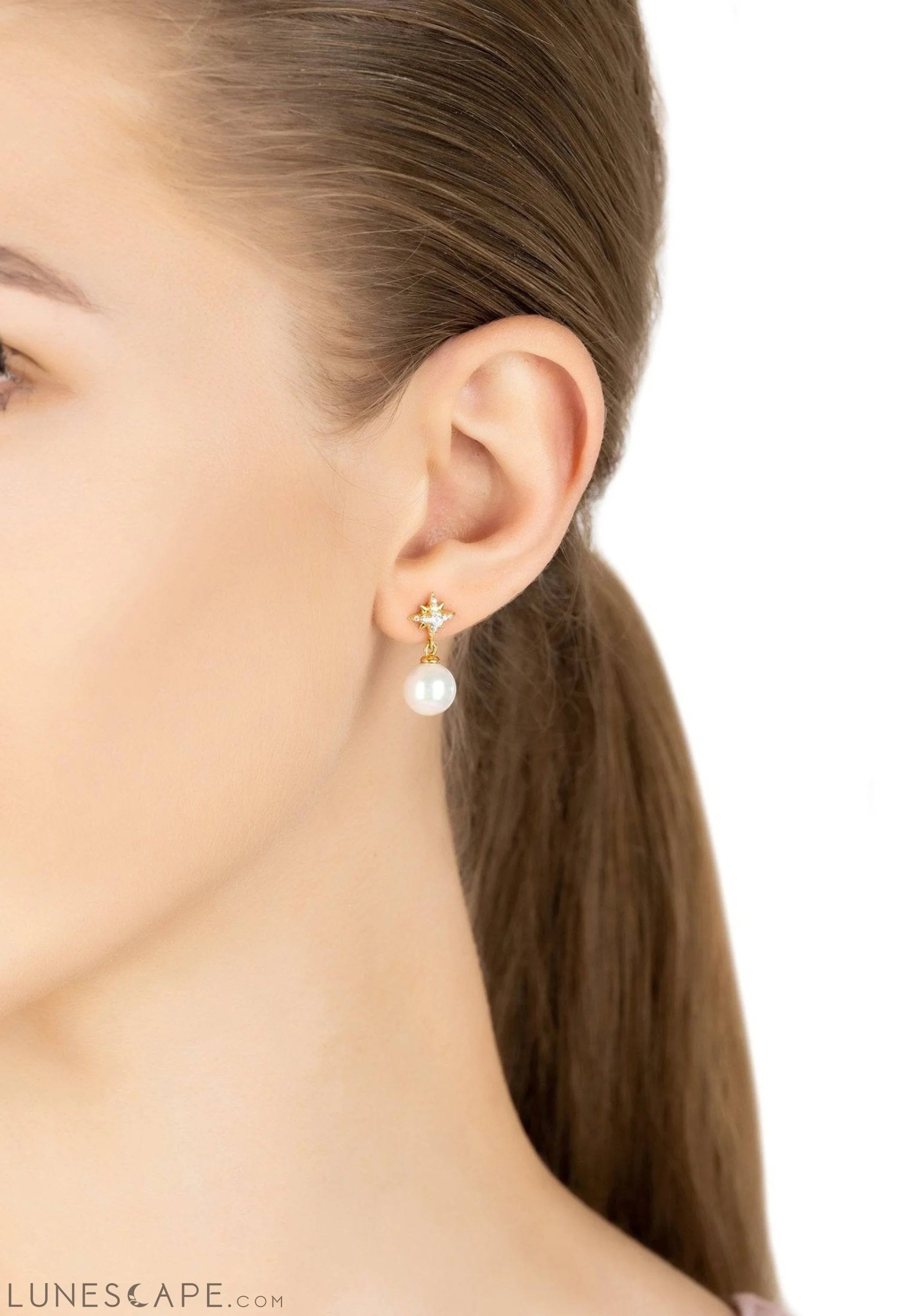 Polaris North Star Pearl Earrings Gold LUNESCAPE