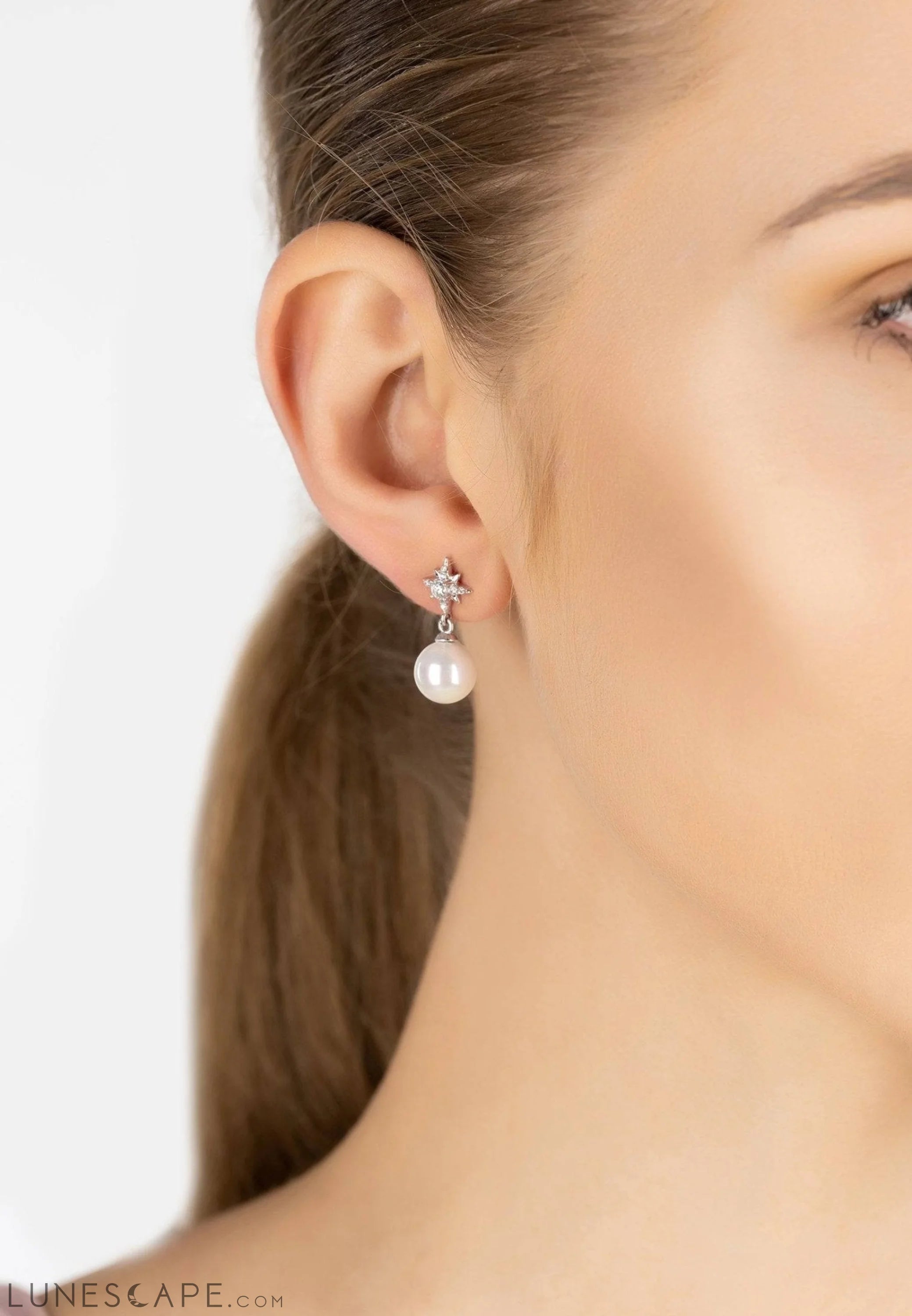 Polaris North Star Pearl Earrings Silver LUNESCAPE
