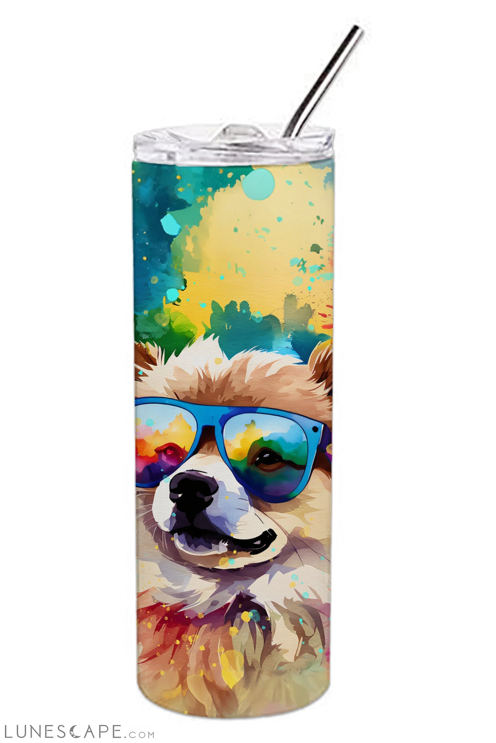 Pomeranian Hippie Dawg Stainless Steel Skinny Tumbler Travel Mug LUNESCAPE