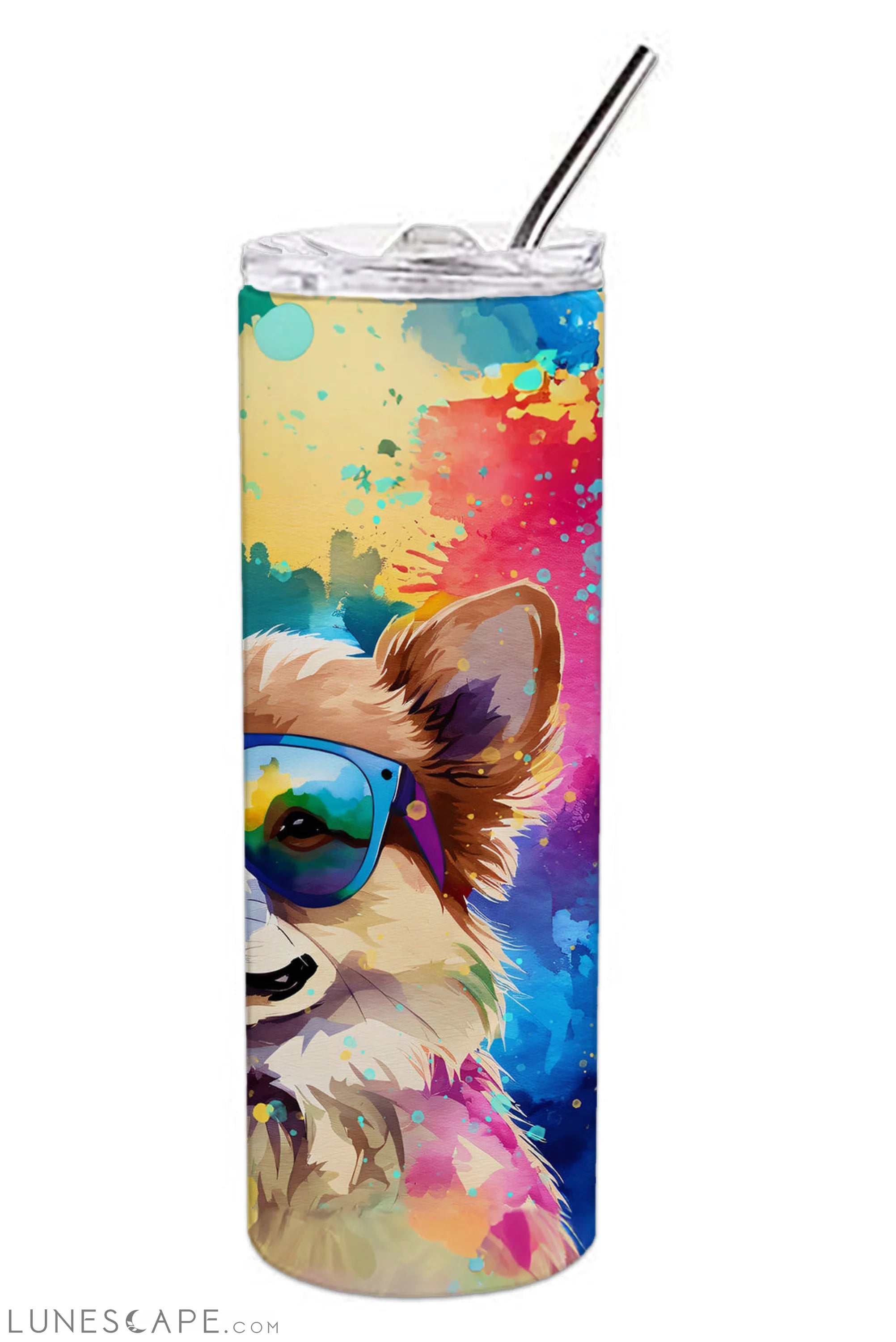 Pomeranian Hippie Dawg Stainless Steel Skinny Tumbler Travel Mug LUNESCAPE