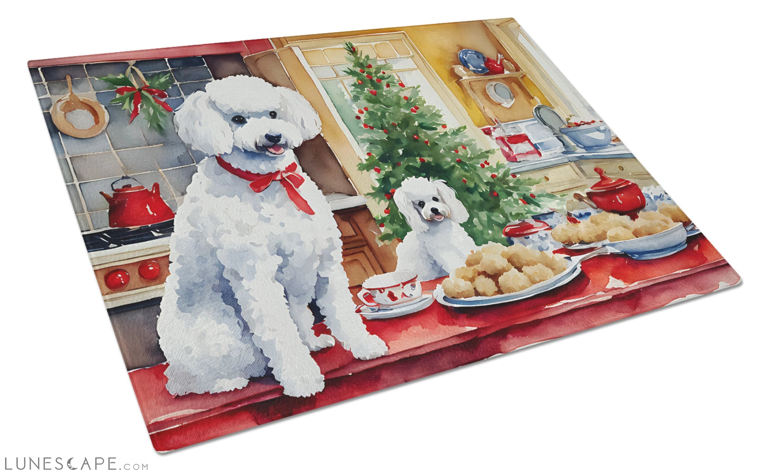 Poodle Christmas Cookies Glass Cutting Board LUNESCAPE