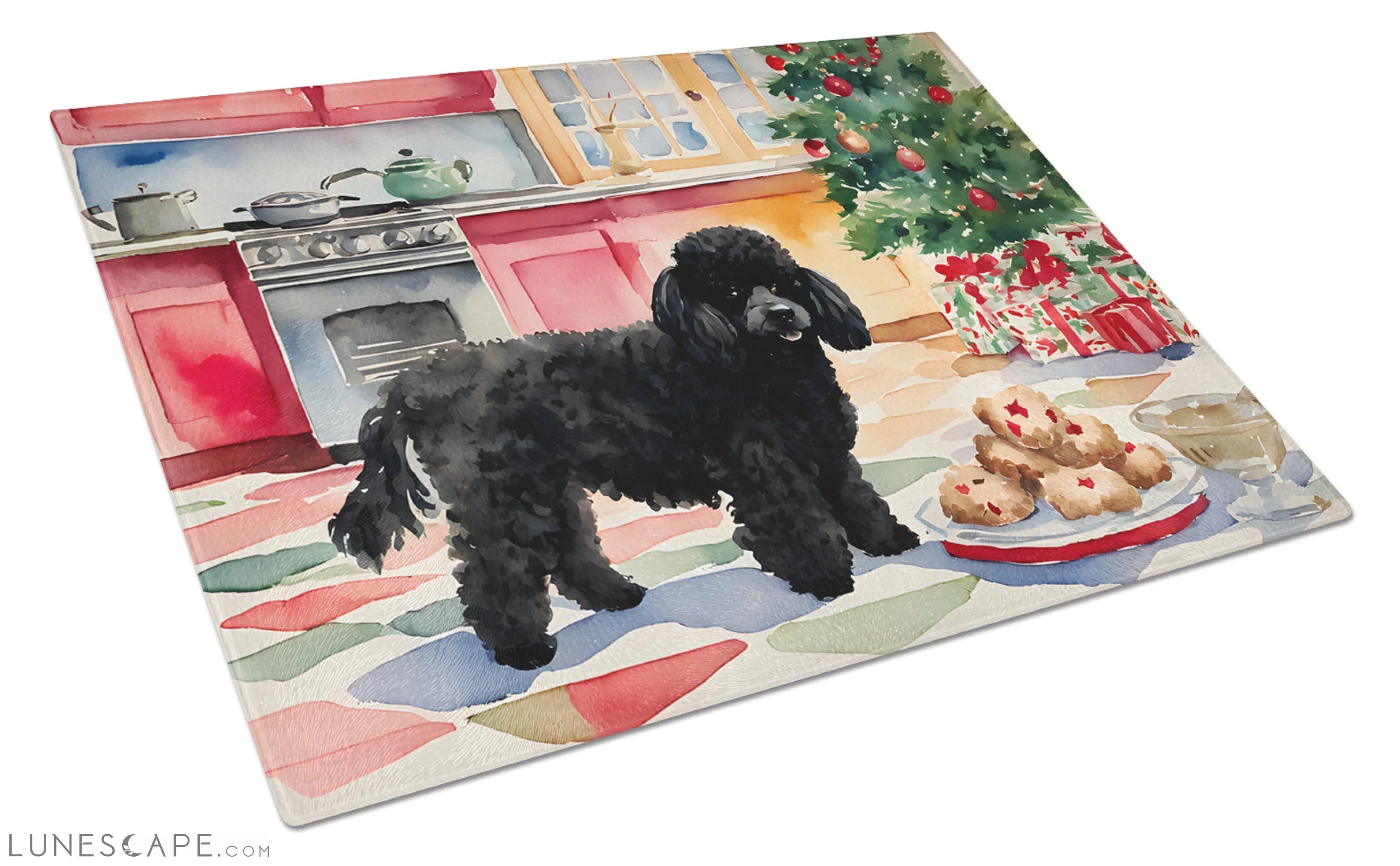 Poodle Christmas Cookies Glass Cutting Board LUNESCAPE