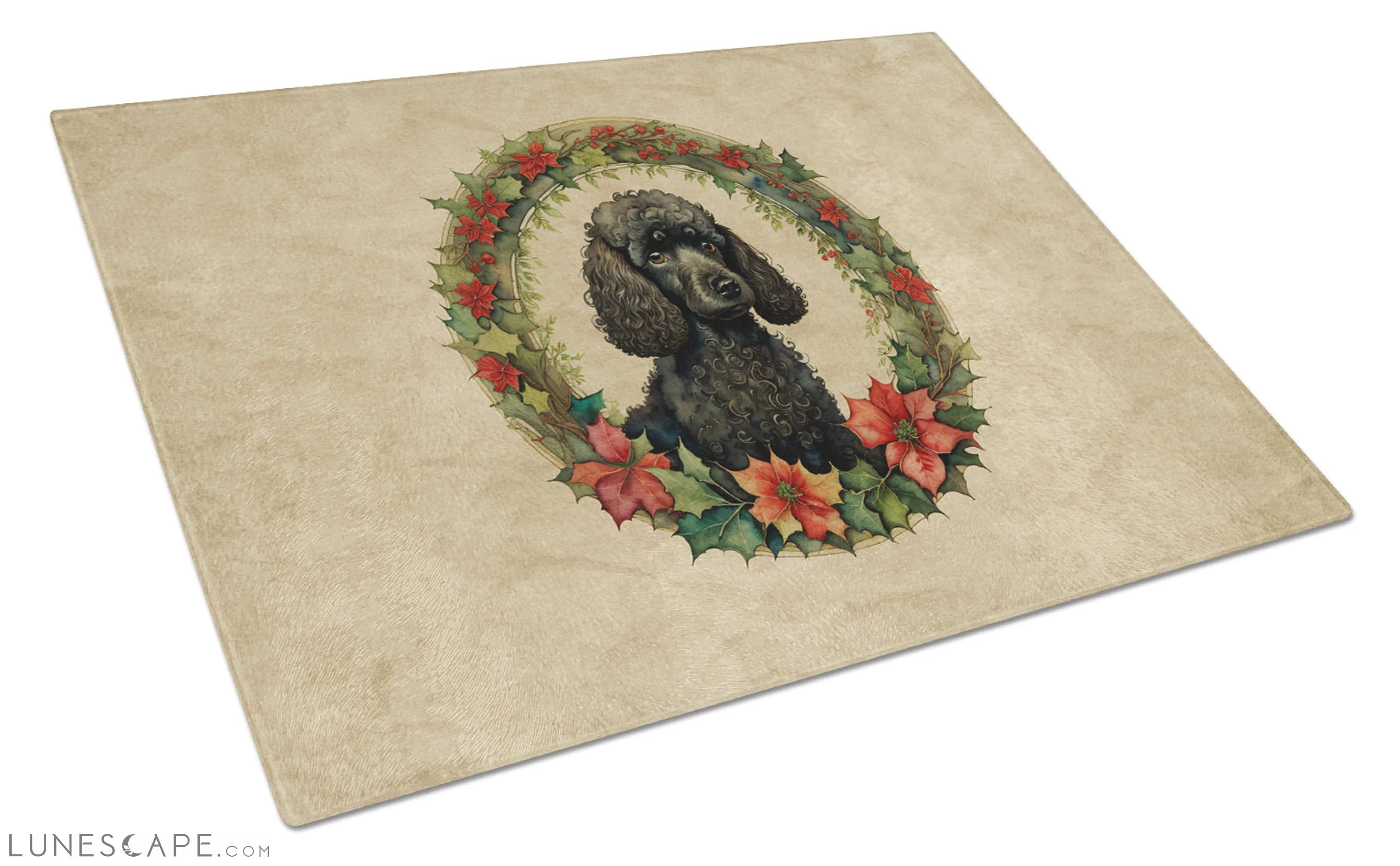 Poodle Christmas Flowers Glass Cutting Board LUNESCAPE