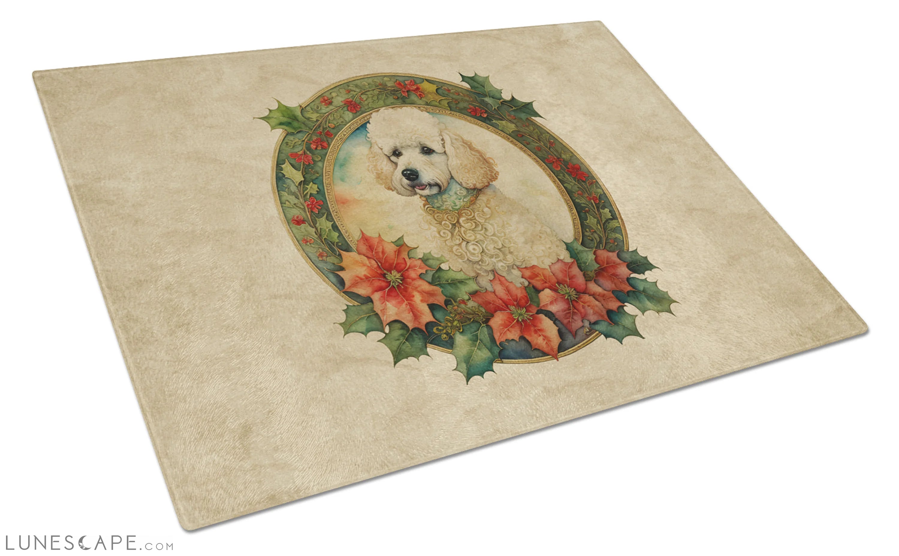 Poodle Christmas Flowers Glass Cutting Board LUNESCAPE