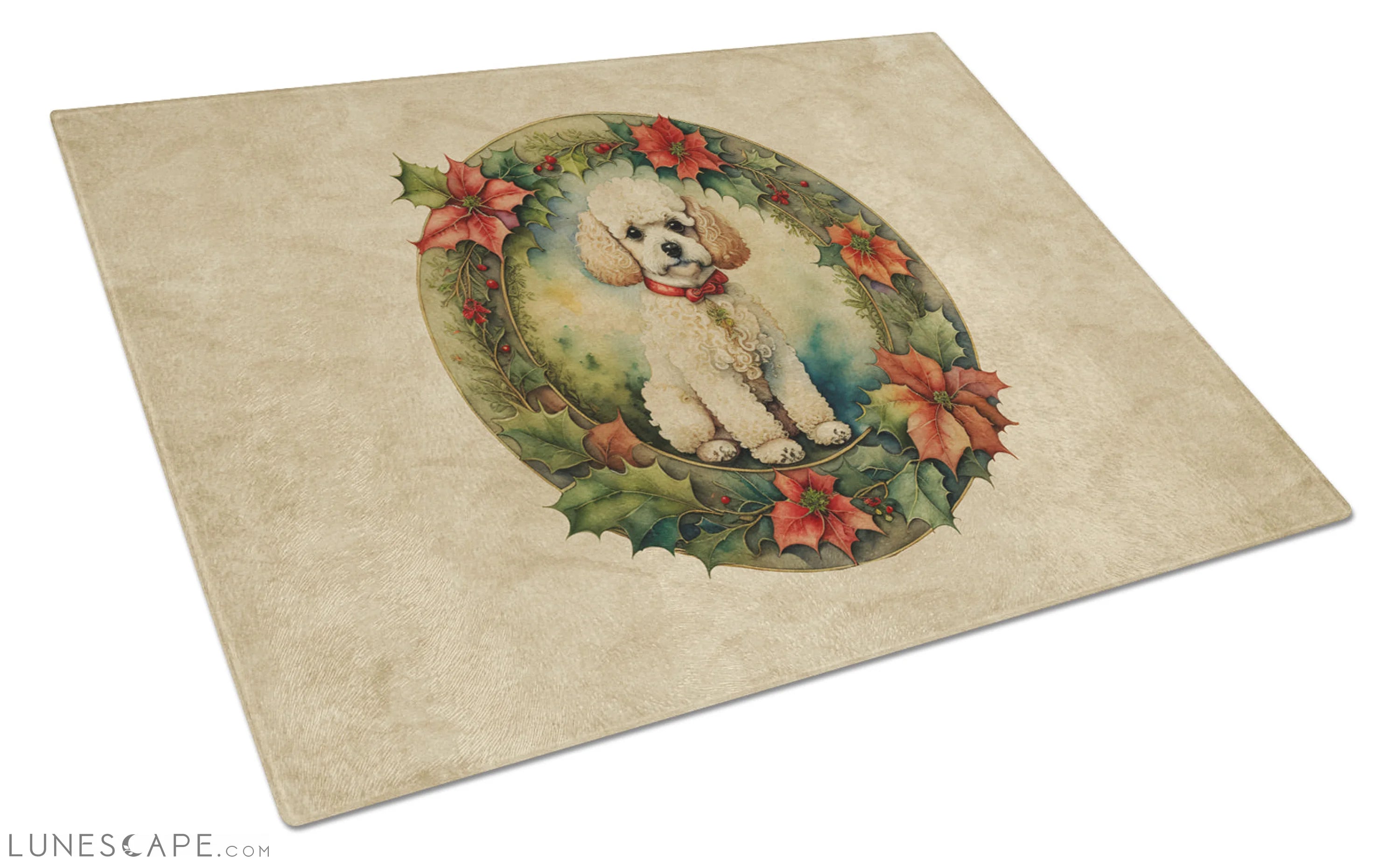 Poodle Christmas Flowers Glass Cutting Board LUNESCAPE
