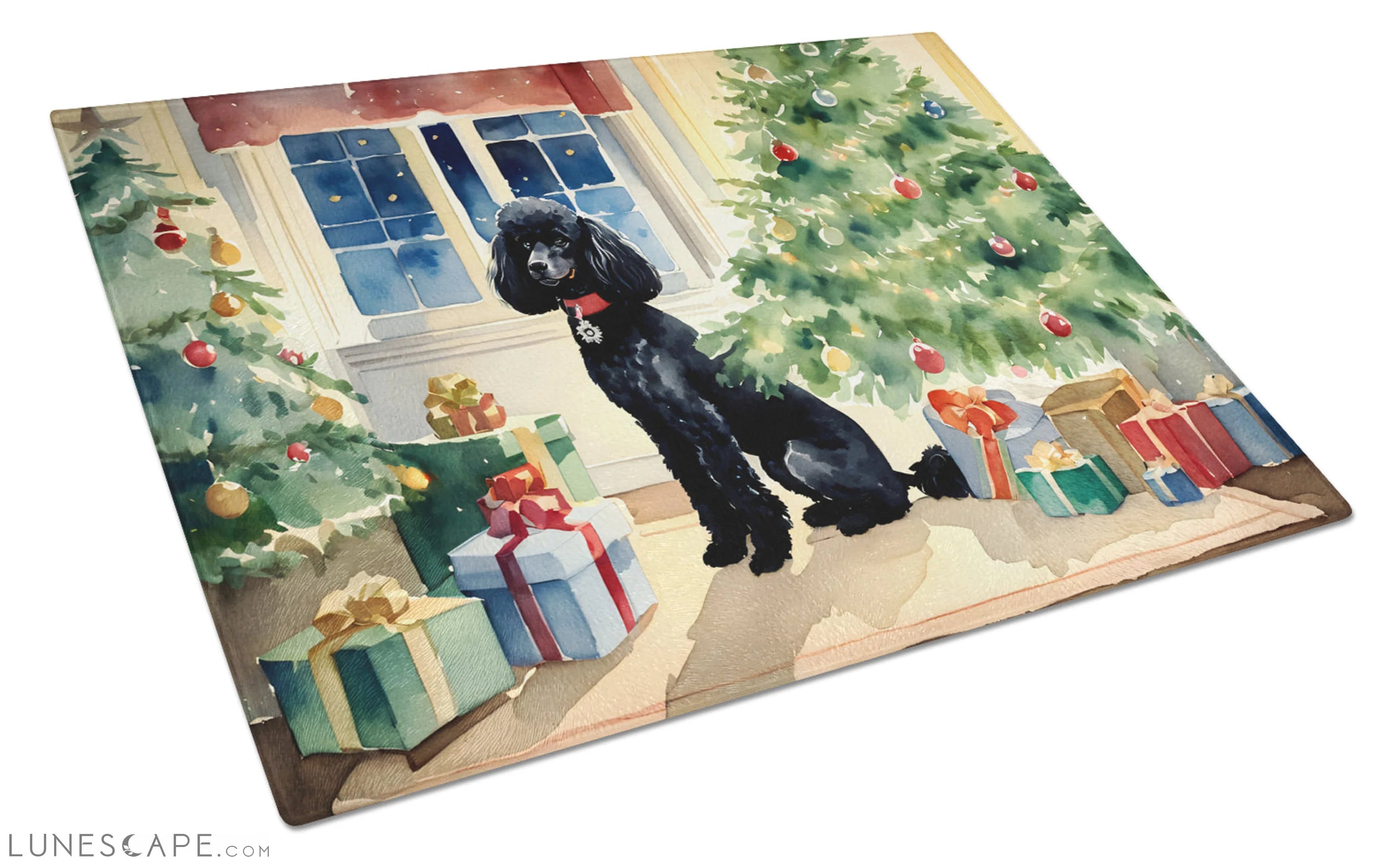 Poodle Cozy Christmas Glass Cutting Board LUNESCAPE