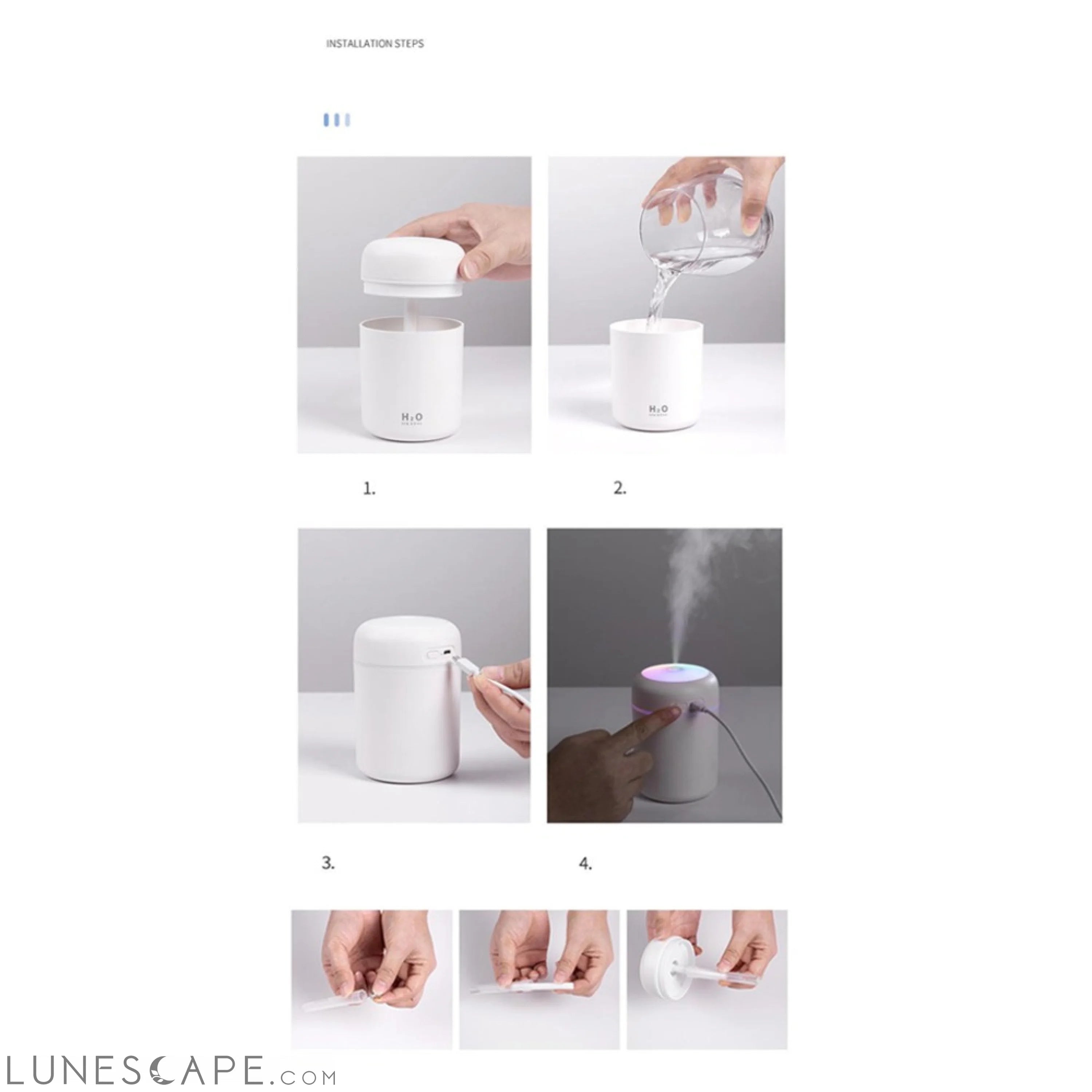 Portable Air Humidifier Aroma Essential Oil Diffuser for Car Home LUNESCAPE