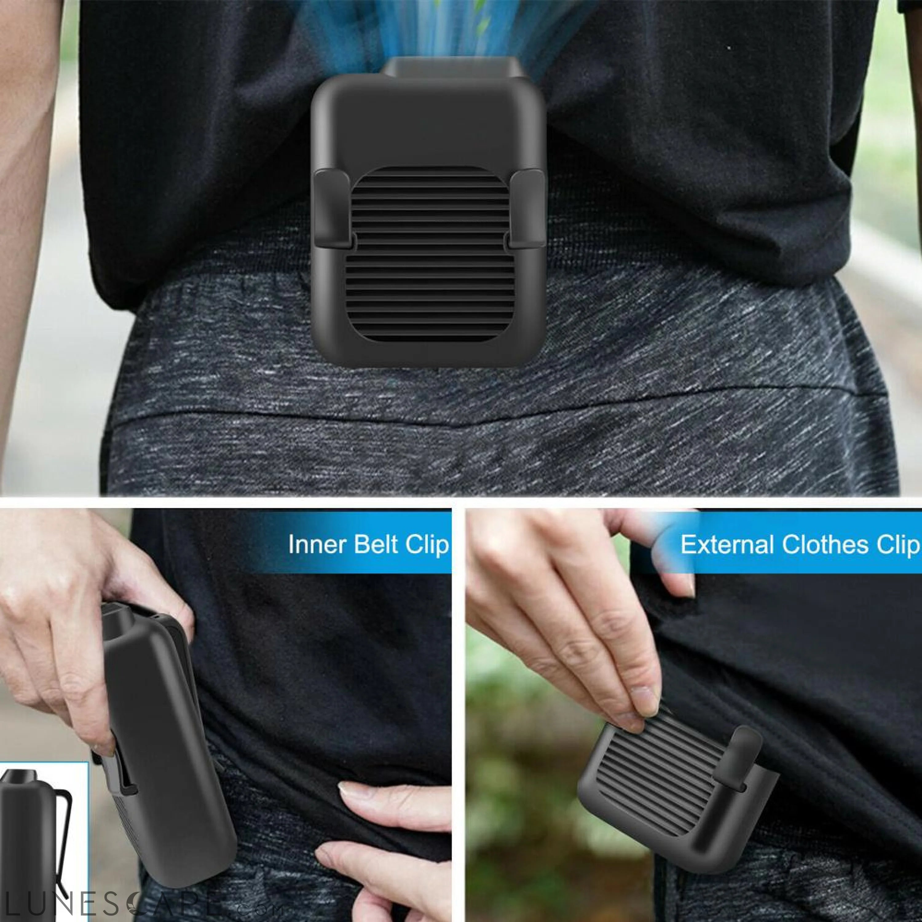 Portable Compact Cooling Fan Hanging Handsfree with Waist Clip LUNESCAPE