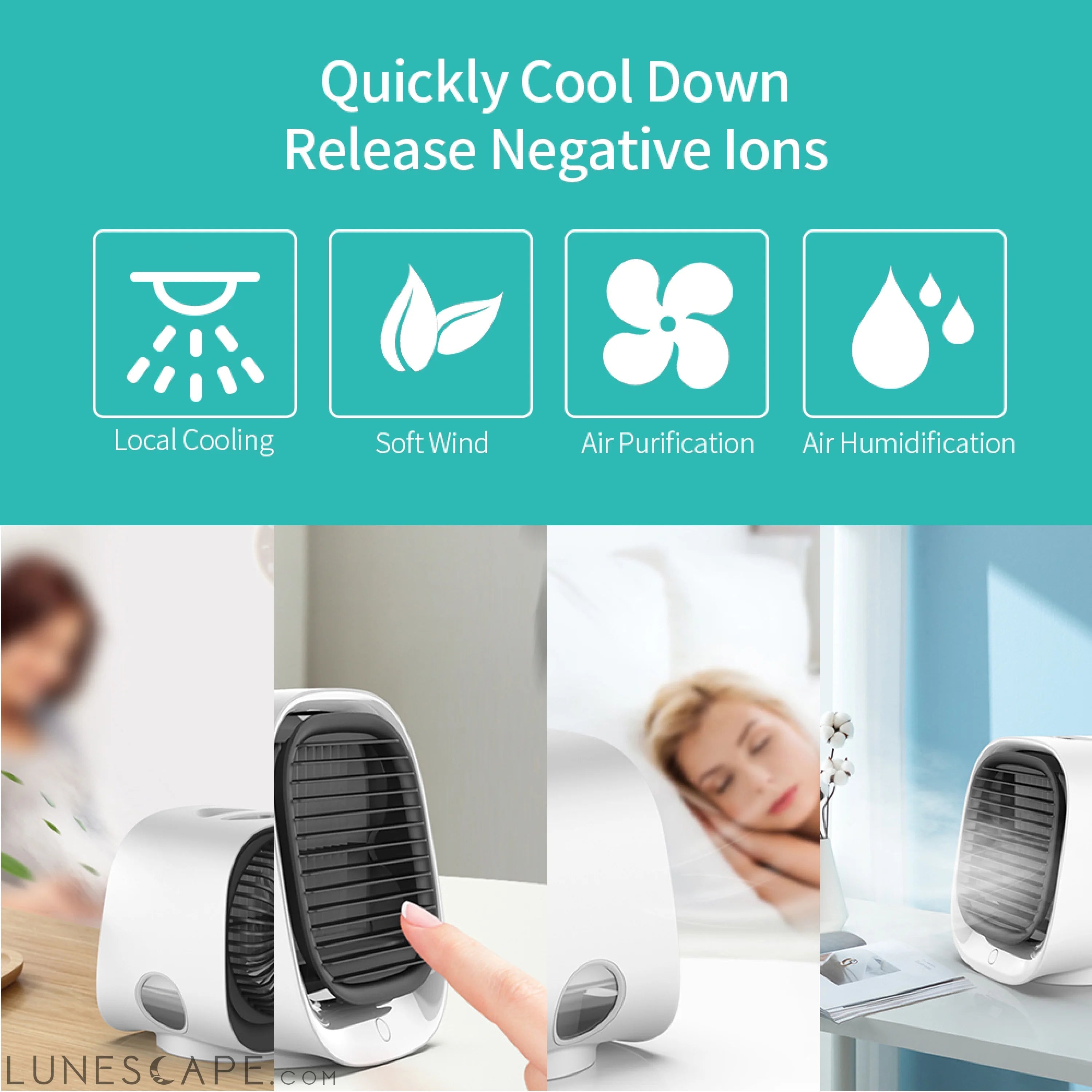 Portable USB Air Cooler Fan Mini Desktop Air Conditioner LUNESCAPE