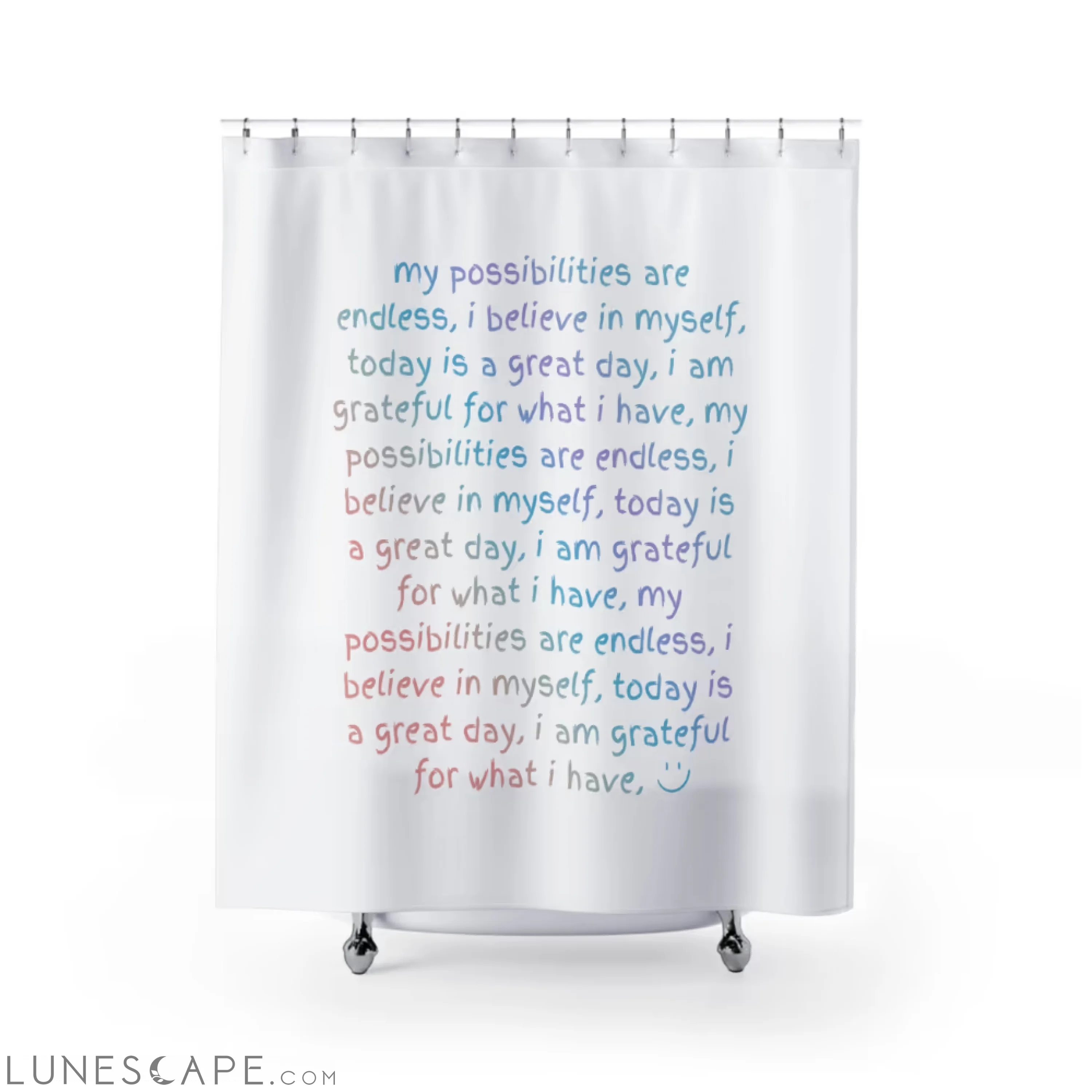 Positive Affirmations Shower Curtain LUNESCAPE
