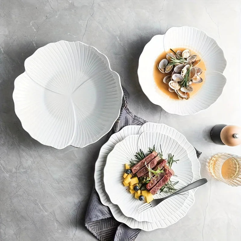 Premium White Ceramic Dinner Plates for Gourmet Dining LUNESCAPE