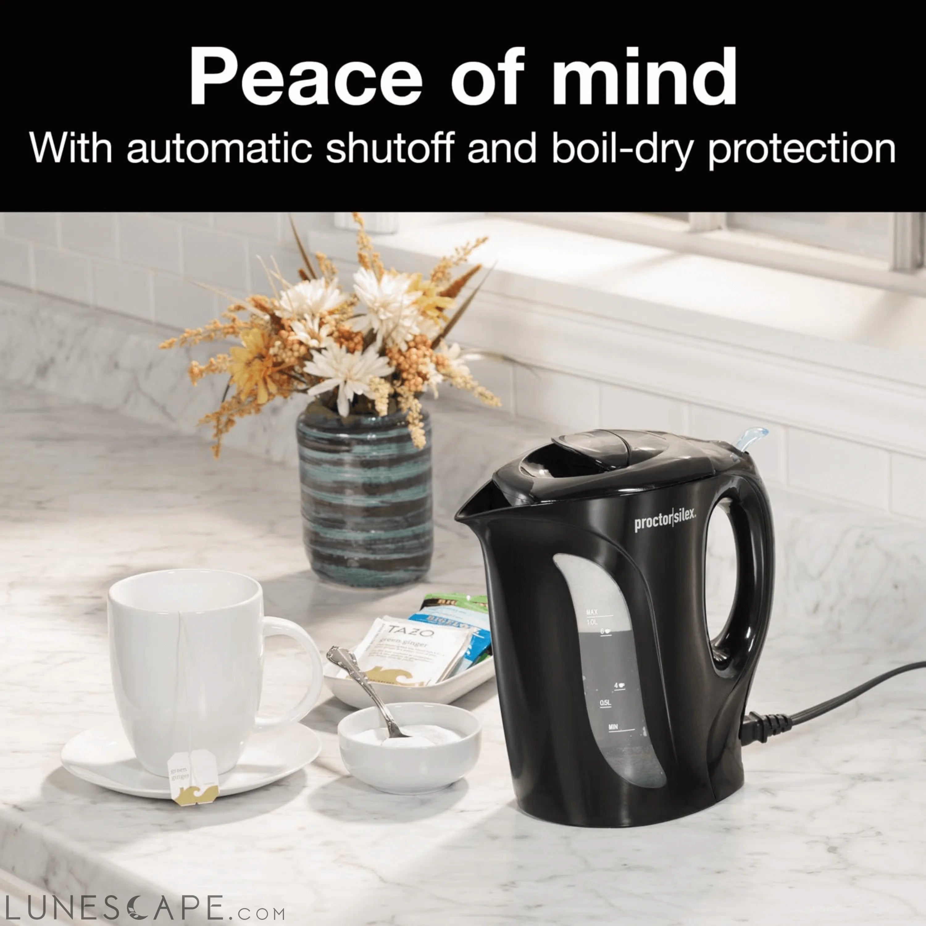 Proctor Silex 1.0 Liter Electric Tea Kettle Water-Boiler and Heater LUNESCAPE