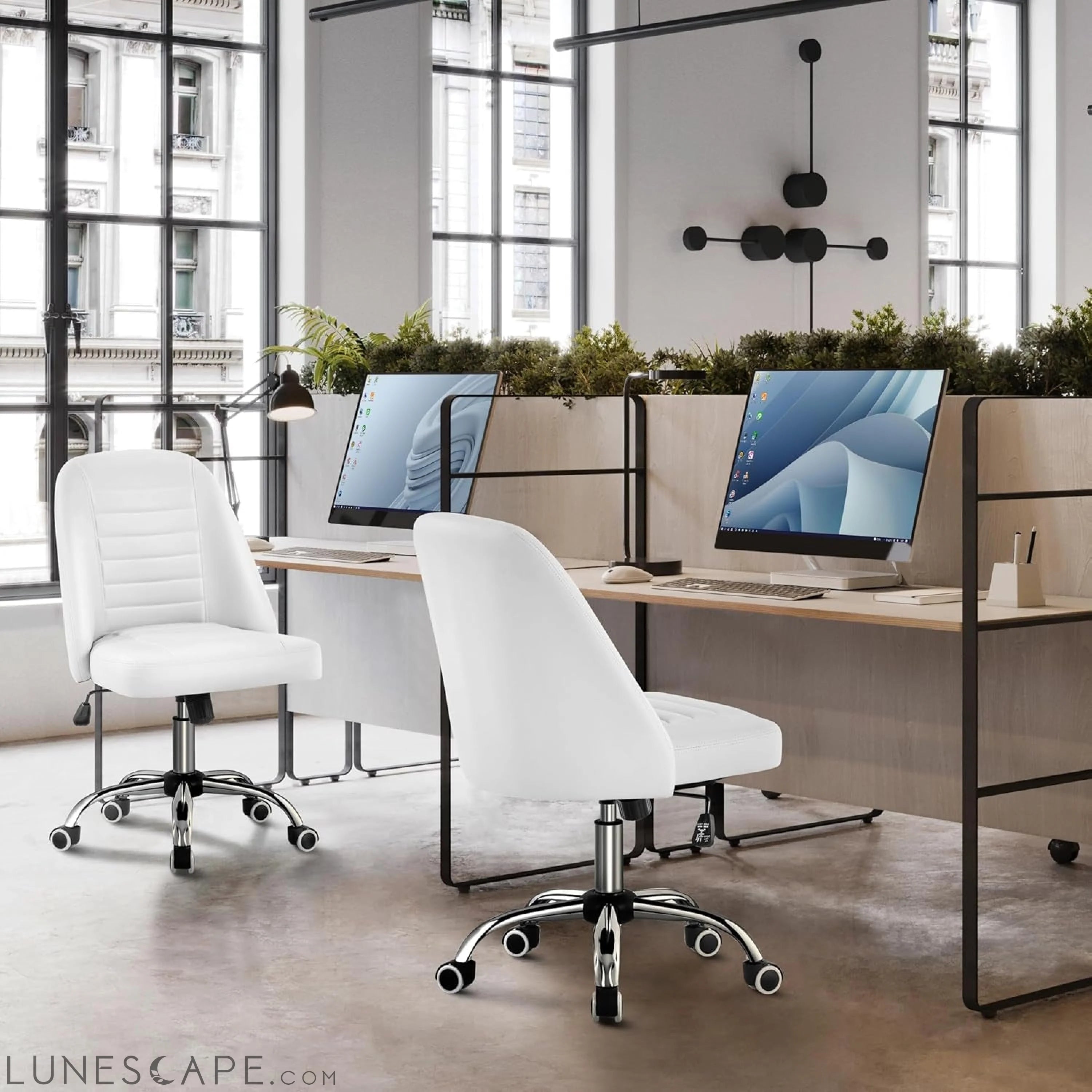 PU Leather Armless Office Chair, Mid Back Desk Chair, Computer Task LUNESCAPE