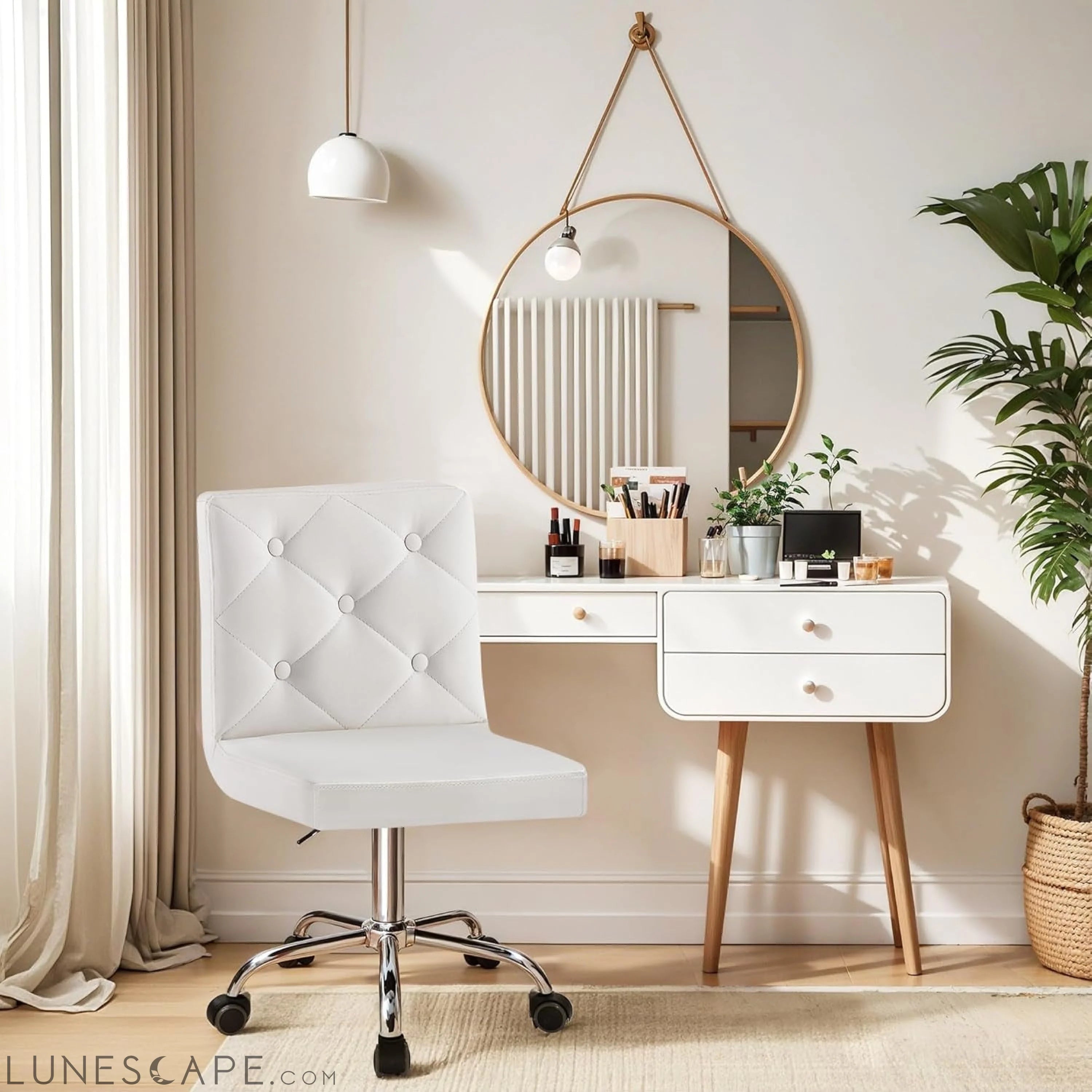 PU Leather Mid-Back Armless Desk Chair Adjustable Height 360° Rolling LUNESCAPE