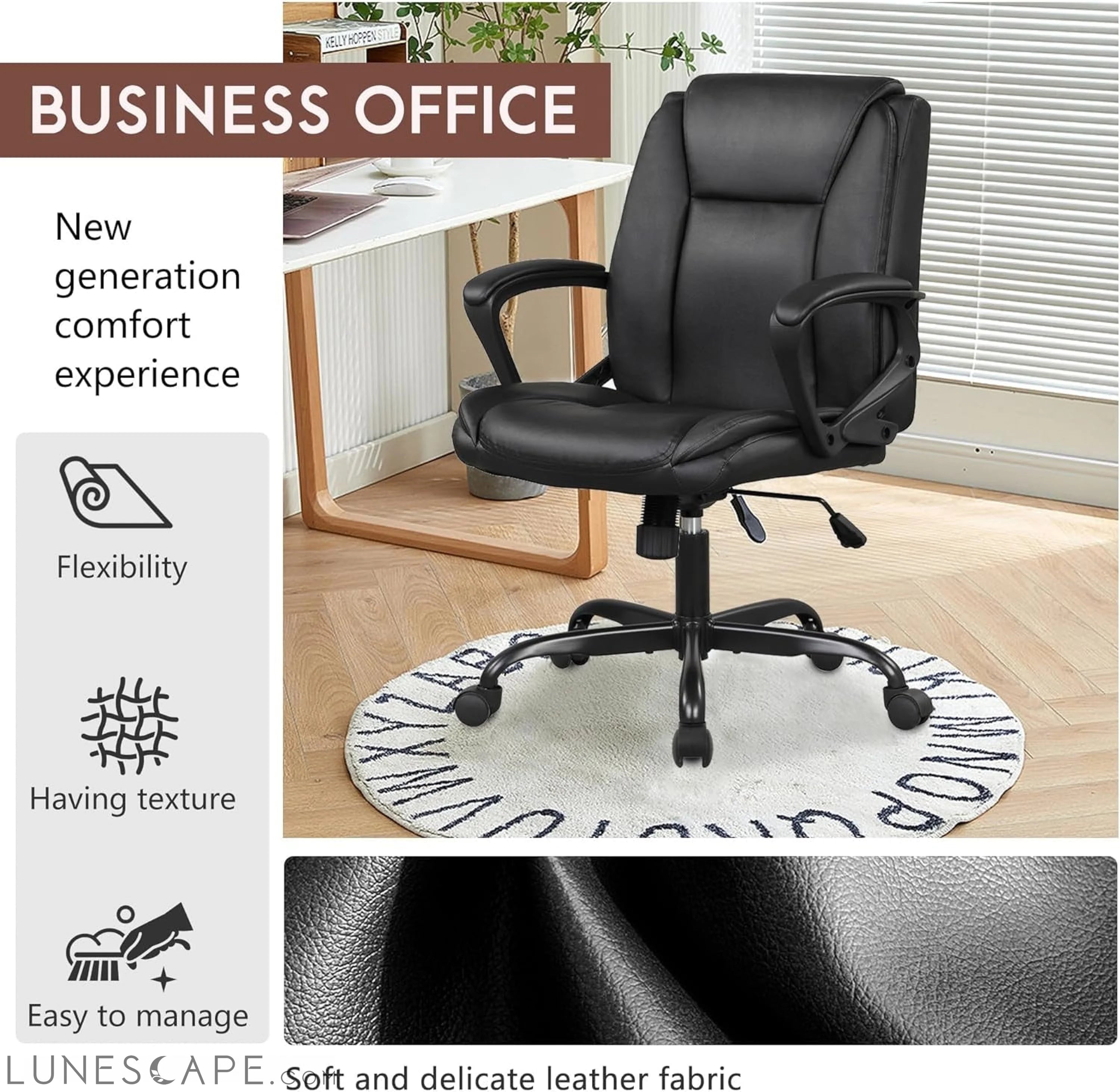 PU Leather Task Chair Home Office Chair Ergonomic Desk Chair with LUNESCAPE