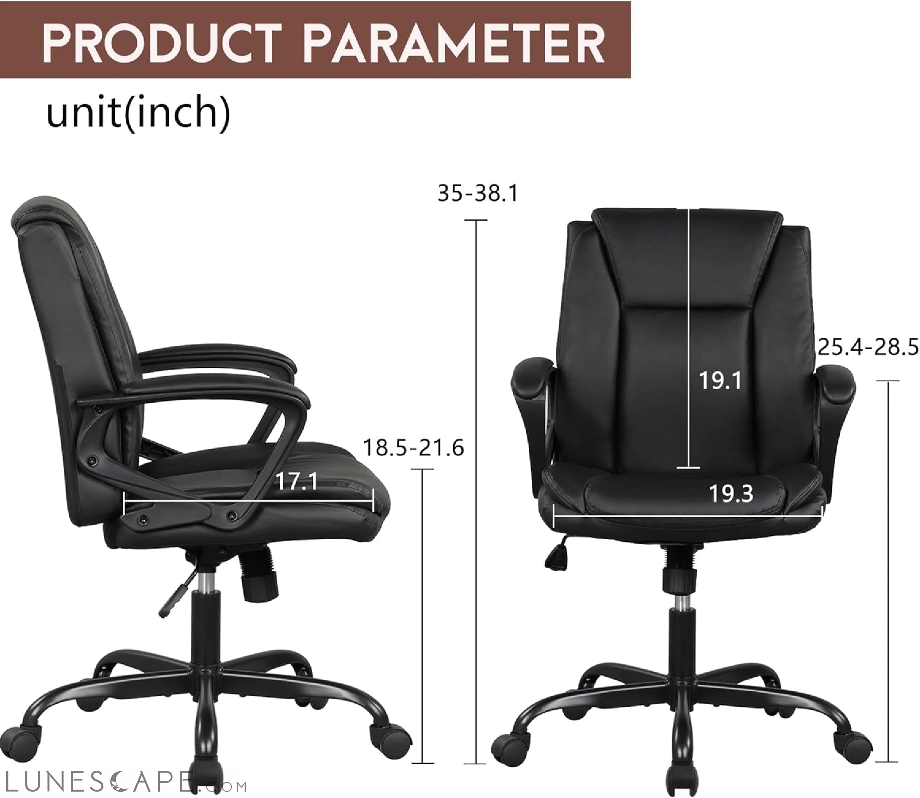 PU Leather Task Chair Home Office Chair Ergonomic Desk Chair with LUNESCAPE