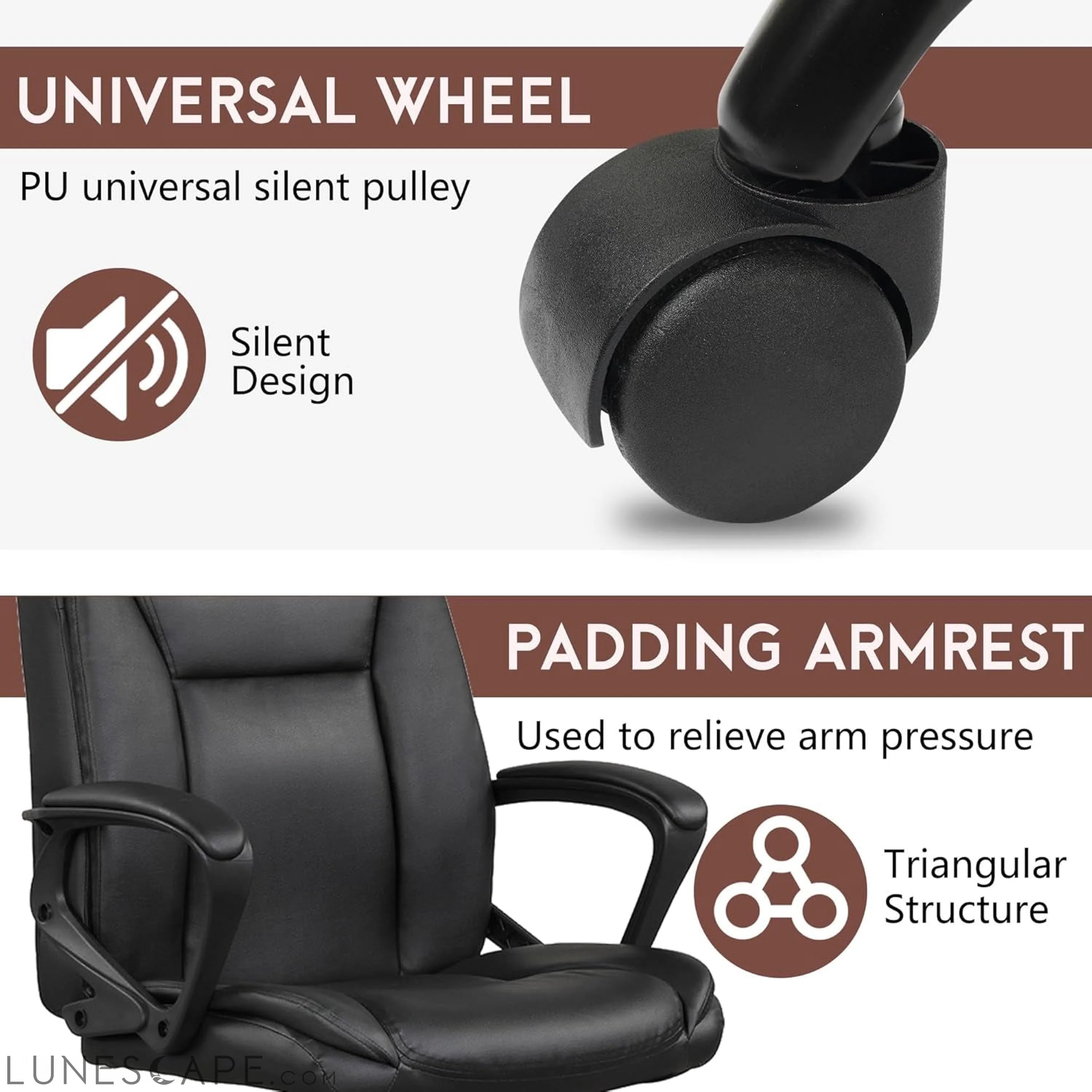 PU Leather Task Chair Home Office Chair Ergonomic Desk Chair with LUNESCAPE