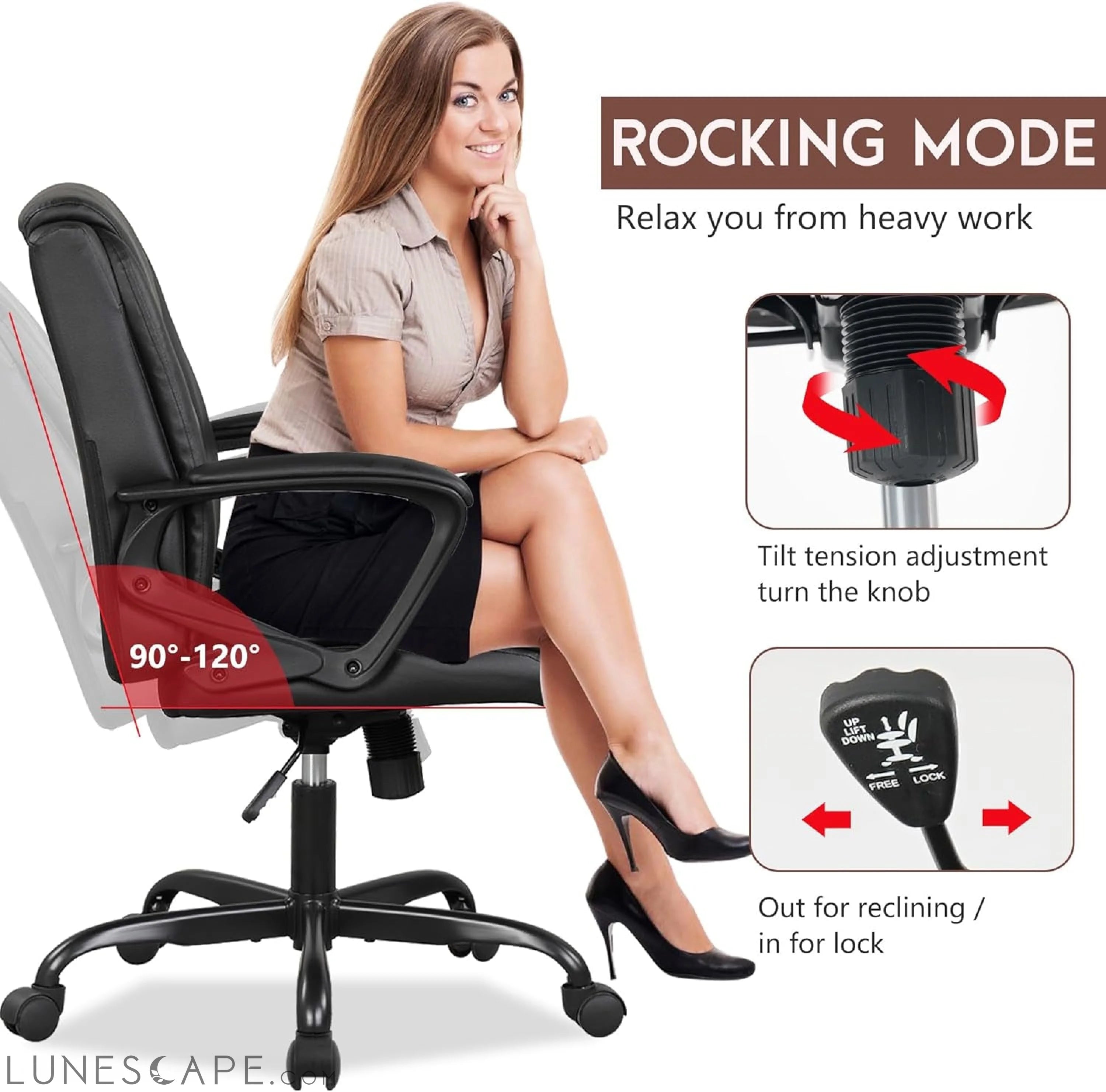 PU Leather Task Chair Home Office Chair Ergonomic Desk Chair with LUNESCAPE