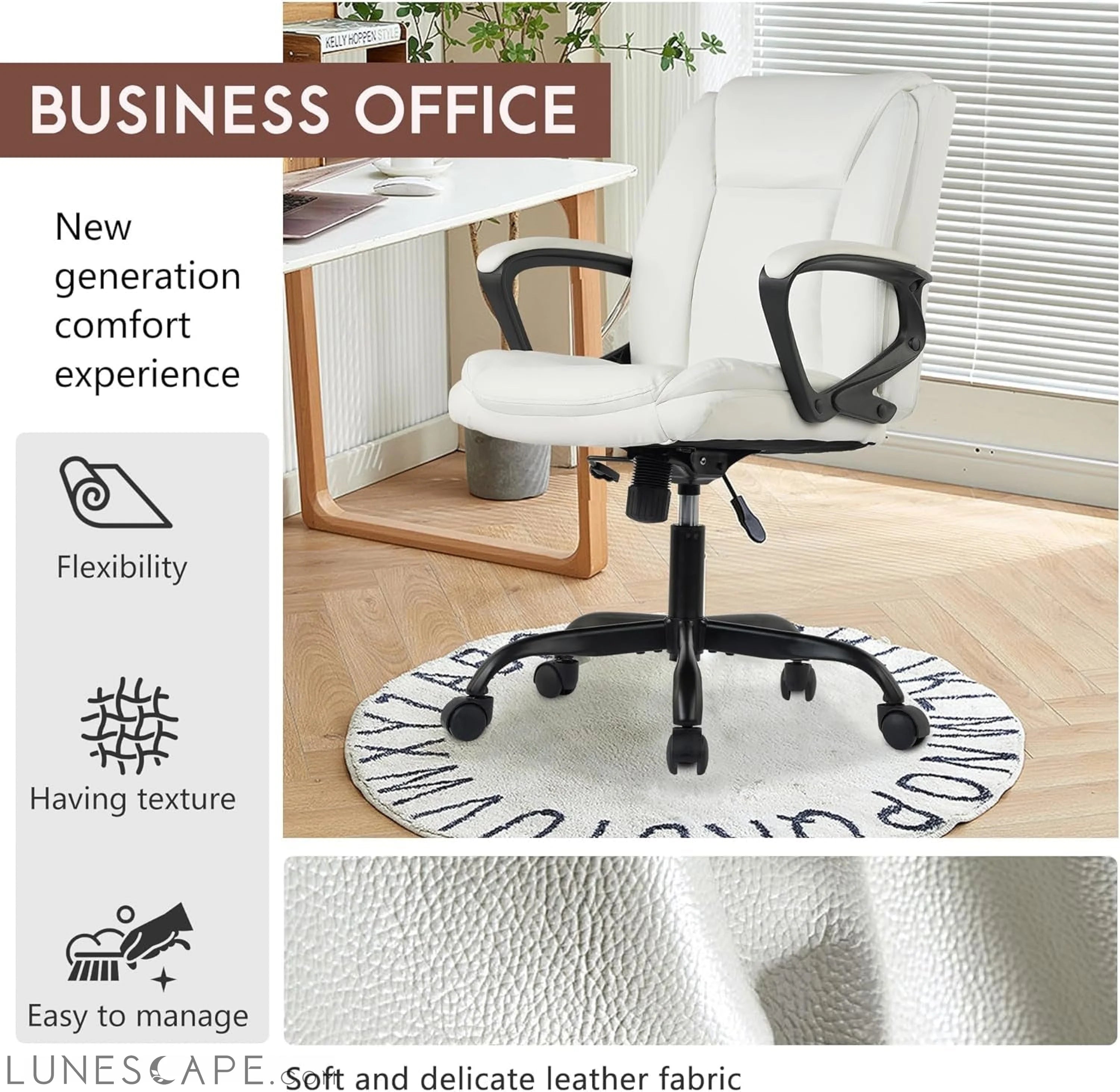 PU Leather Task Chair Home Office Chair Ergonomic Desk Chair with LUNESCAPE