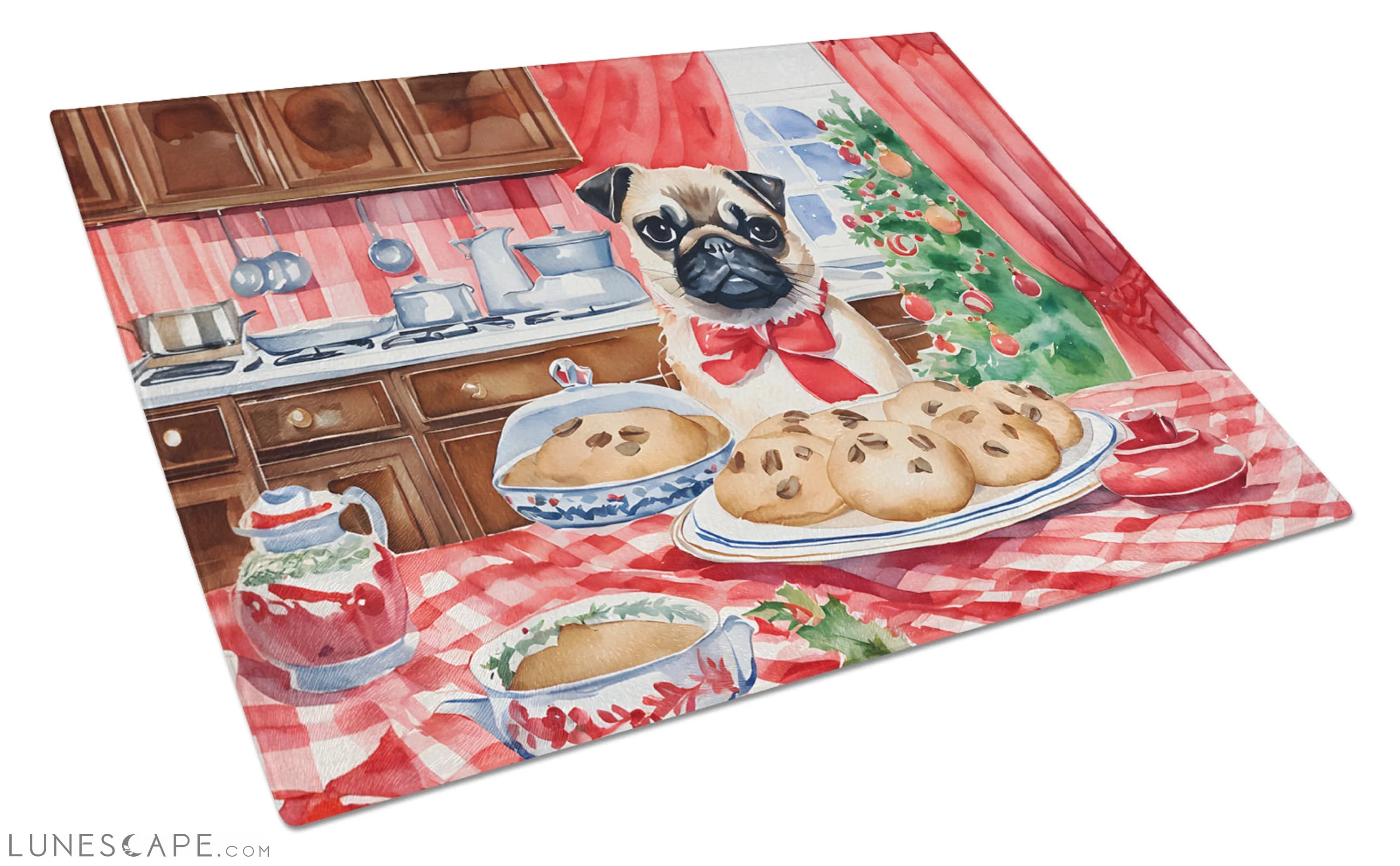 Pug Christmas Cookies Glass Cutting Board LUNESCAPE