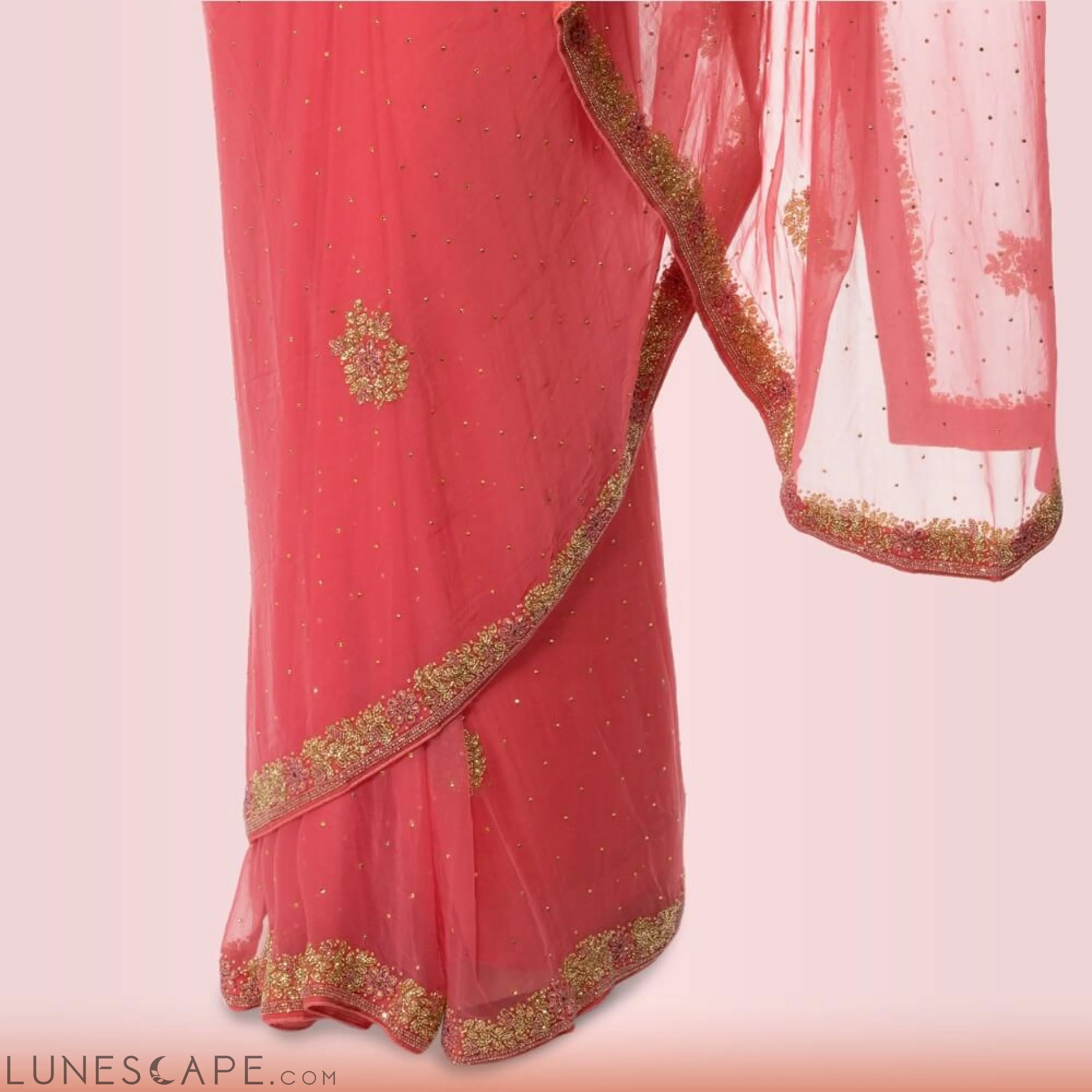 Pure Chiffon Bead-Work Saree - Pink LUNESCAPE
