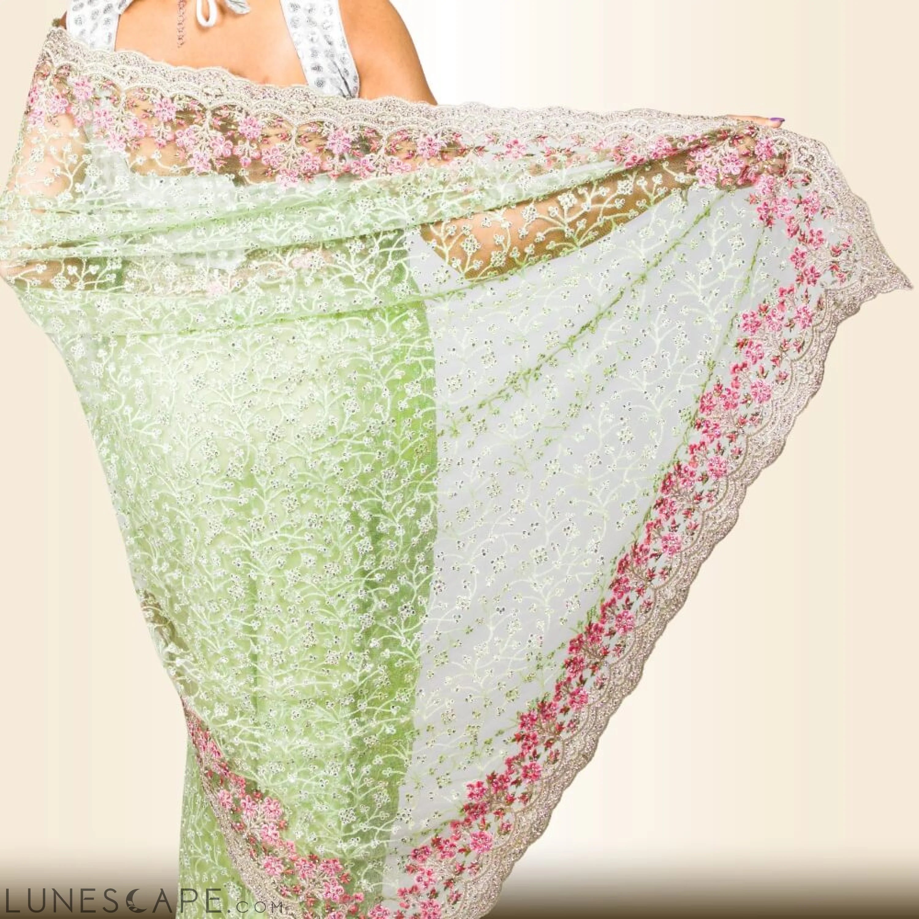 Pure Net Indian Saree - Green LUNESCAPE