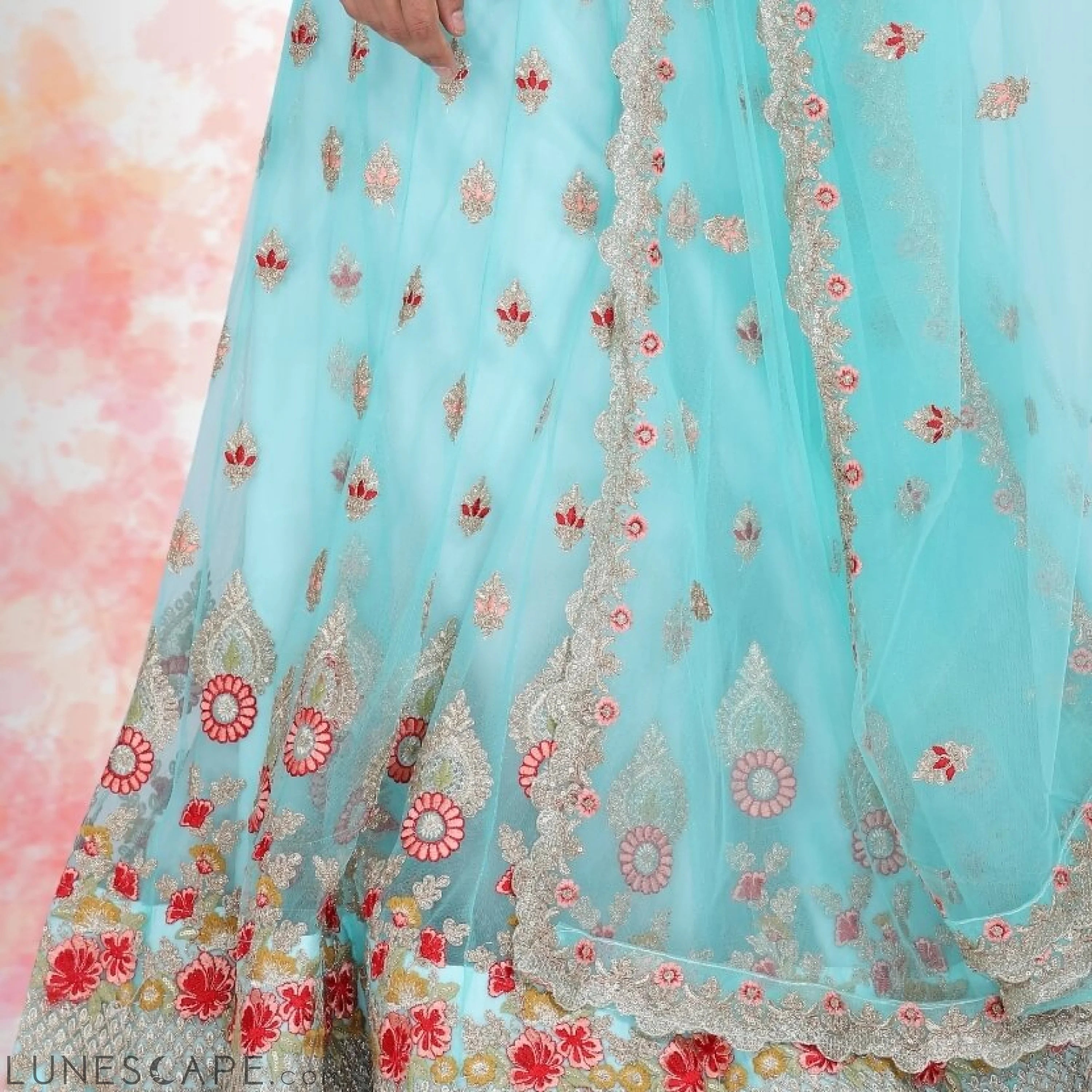 Pure Net Lehenga Choli - Blue LUNESCAPE