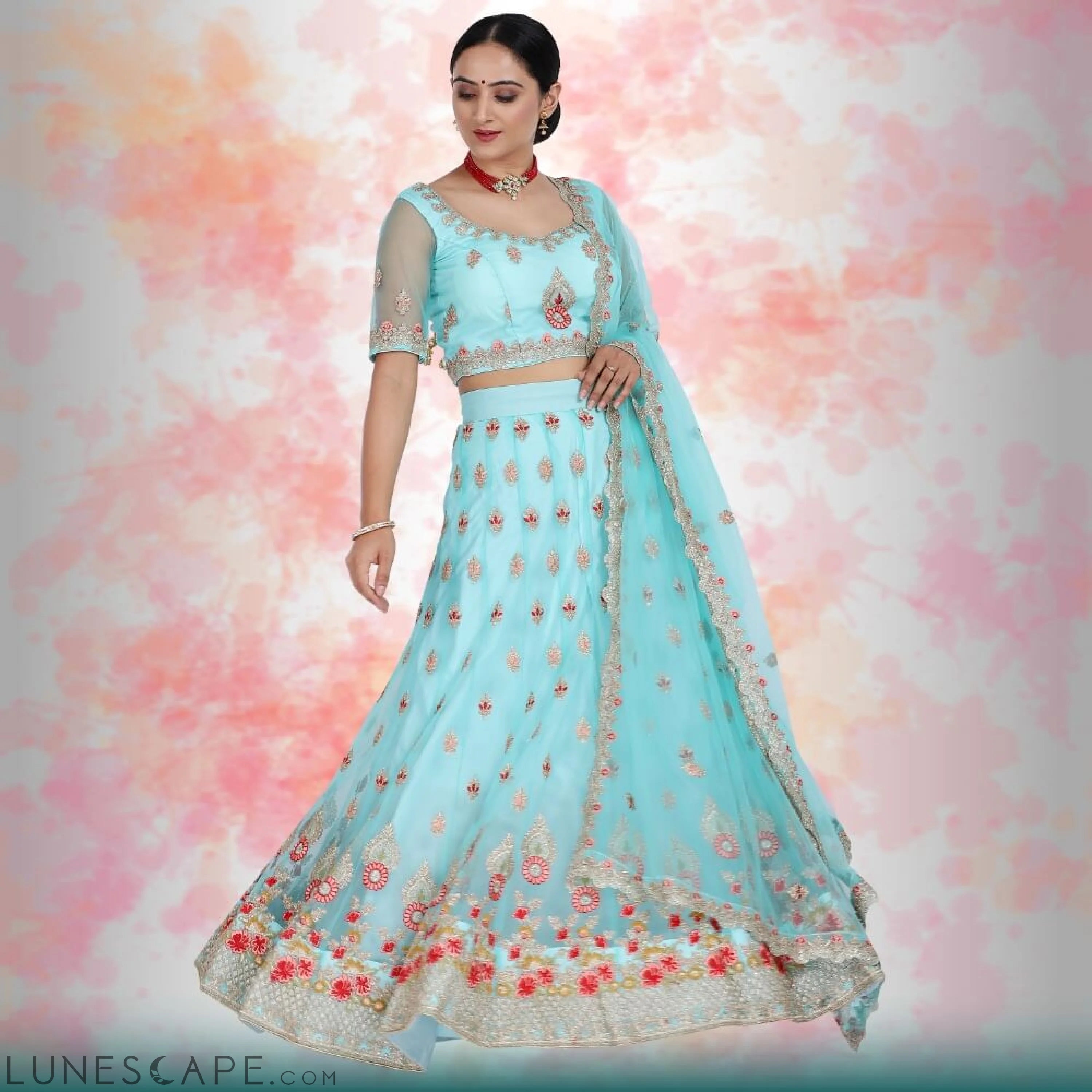 Pure Net Lehenga Choli - Blue LUNESCAPE